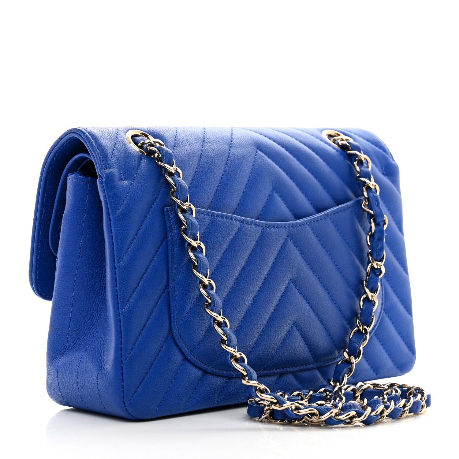 Chanel Caviar Chevron Quilted Small Double Flap Blue 3 of 13