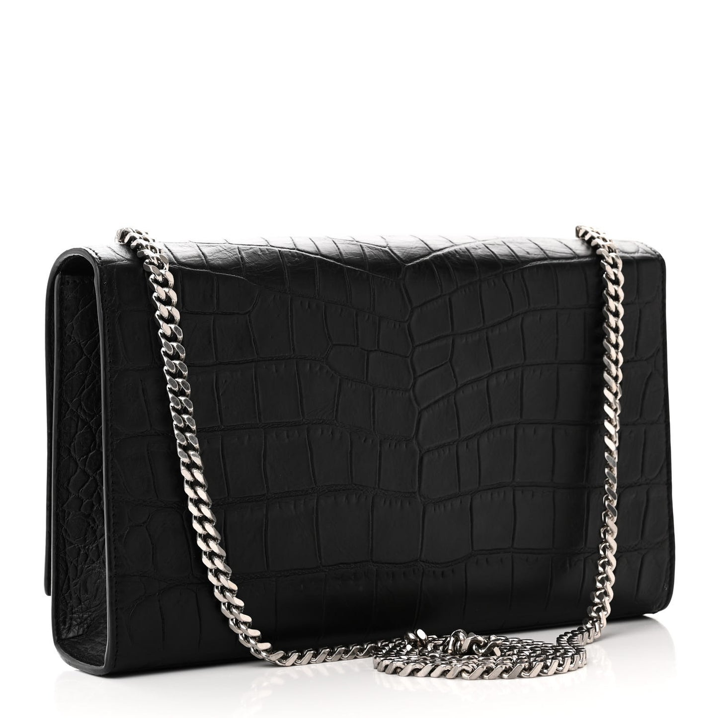 Calfskin Crocodile Embossed Medium Classic Monogram Kate Tassel Satchel Black