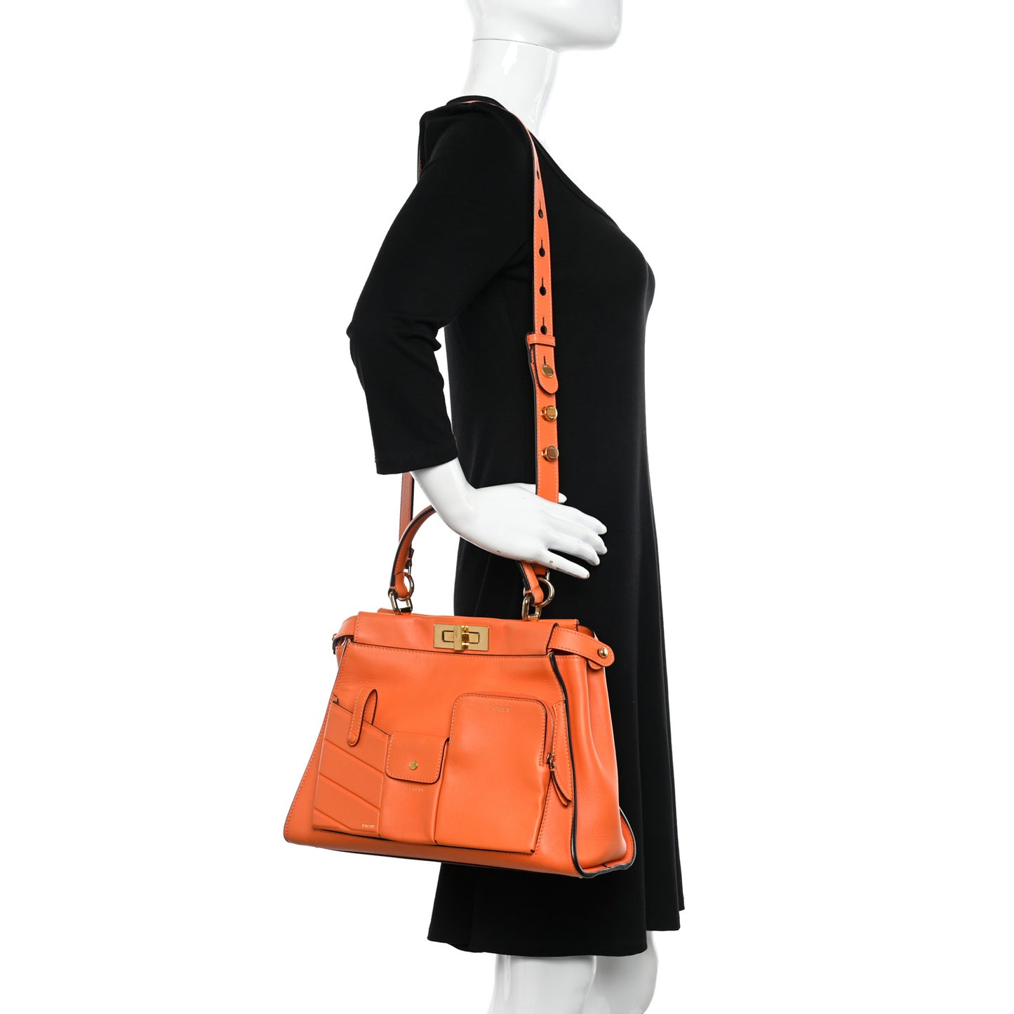 Vitello Seta Shiny Nappa Medium 3 Pocket Peekaboo Iconic Satchel Papaya