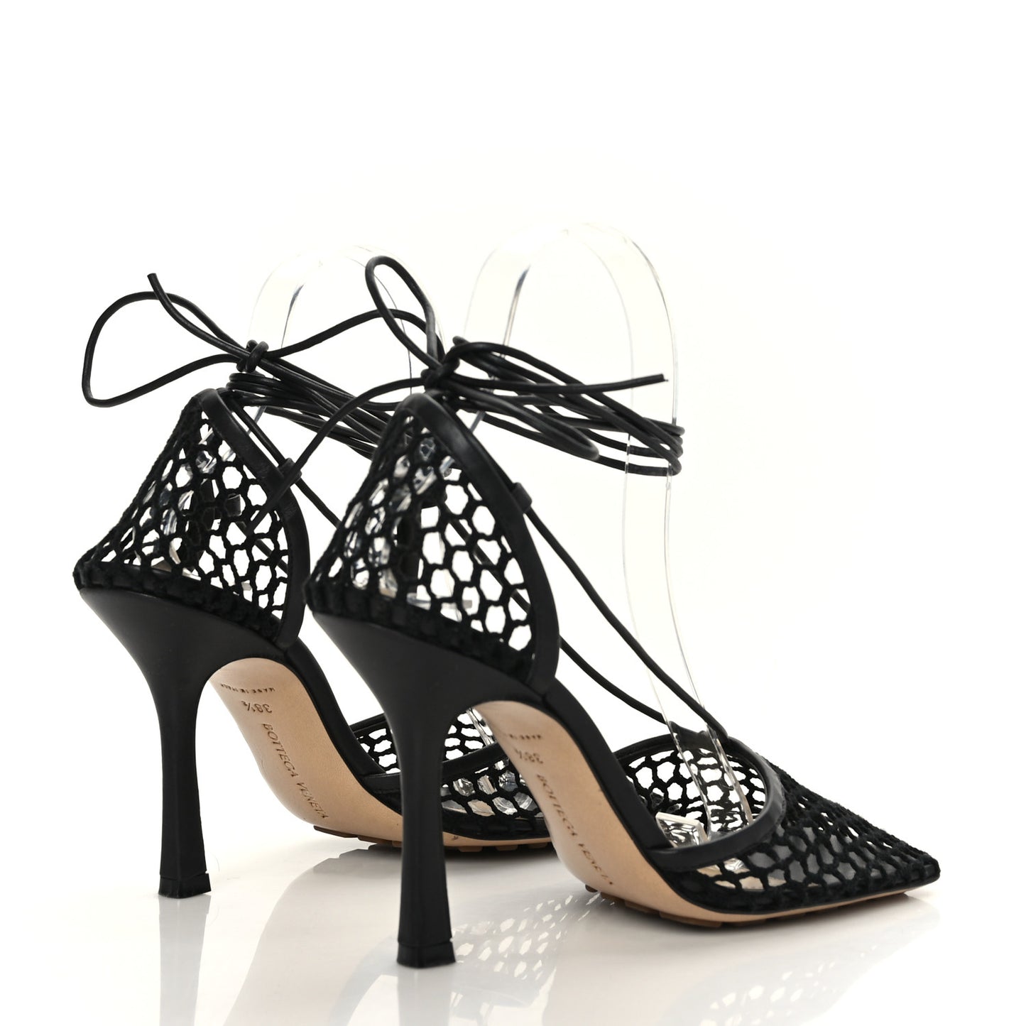 Mesh Nappa Stretch Ankle Tie Sandals 38.5 Black