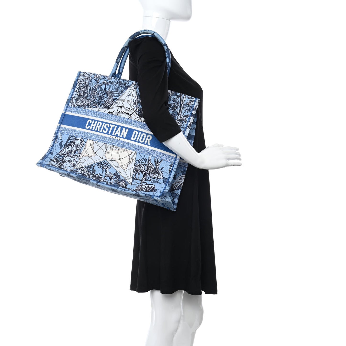 Canvas Embroidered Large Around The World Book Tote Light Blue