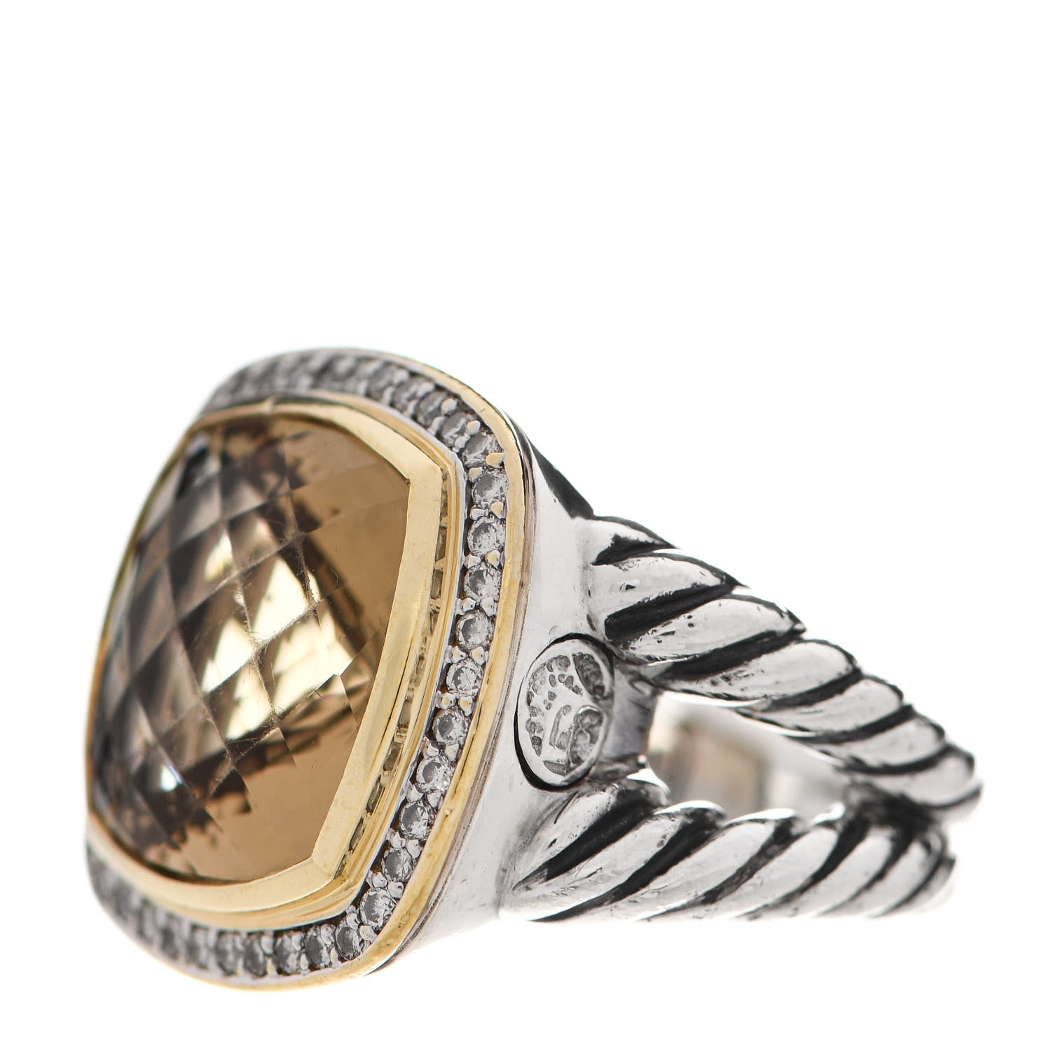 David Yurman Sterling Silver 18K Yellow Gold Diamond Champagne Citrine 14mm Albion Ring 54 7 3 of 6