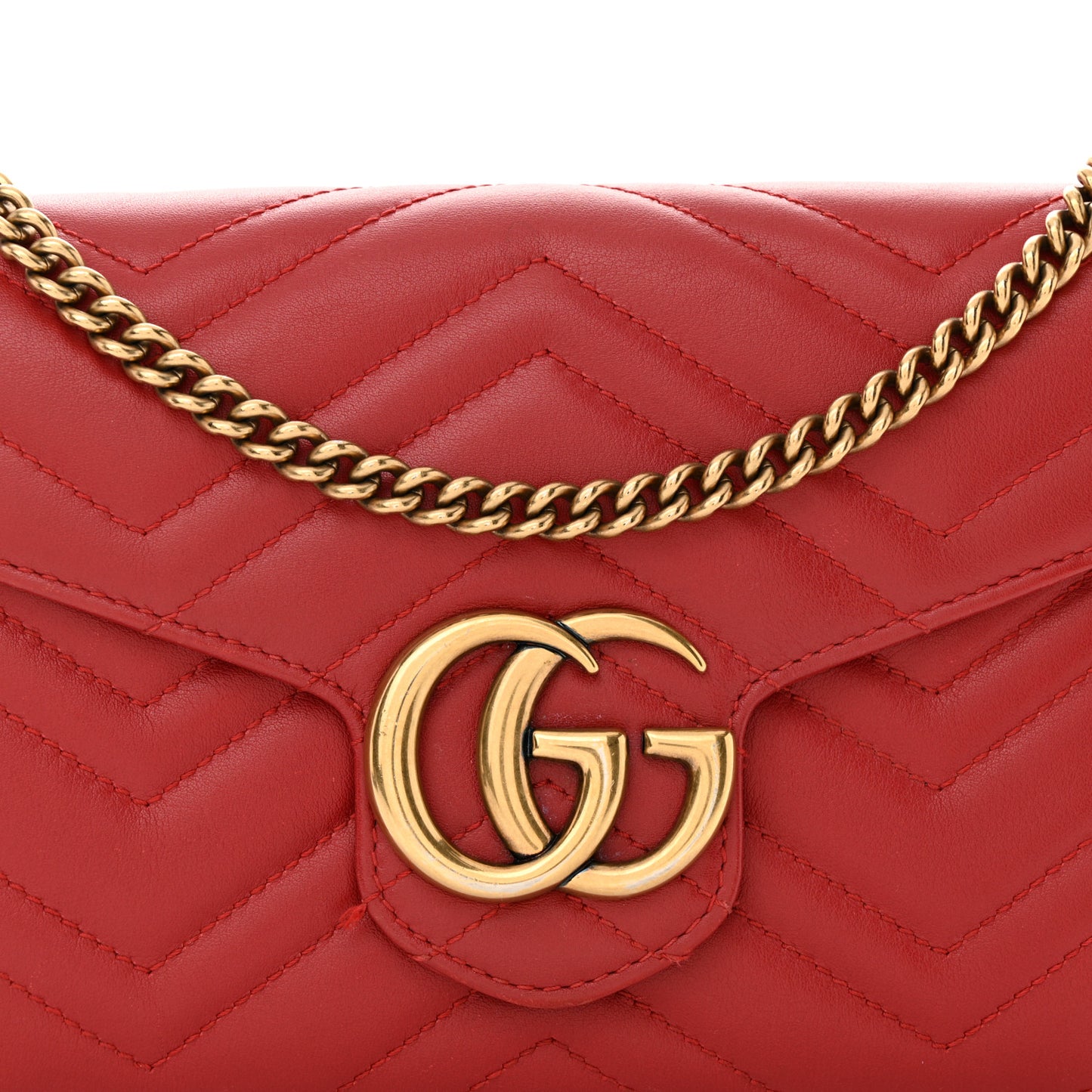 Calfskin Matelasse GG Marmont Chain Wallet Hibiscus Red