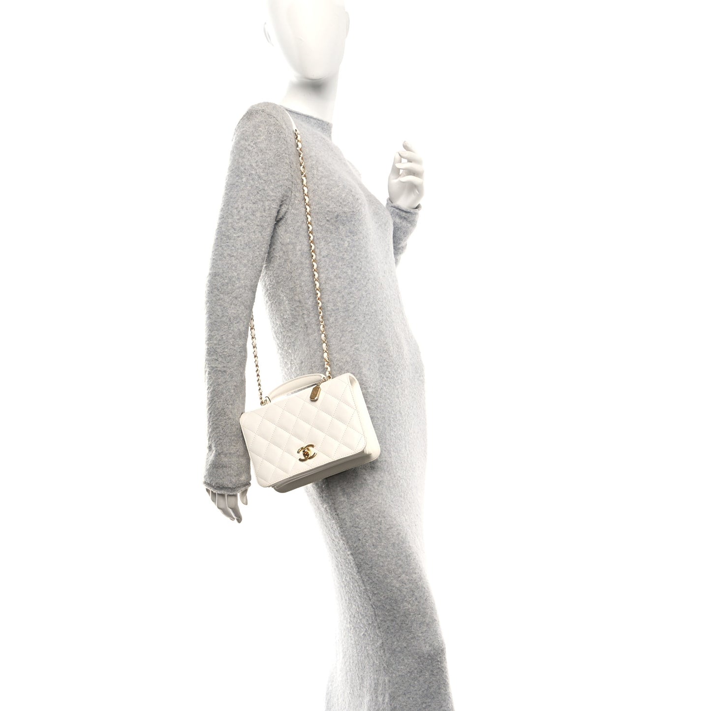 Caviar Quilted Mini Top Handle Flap White