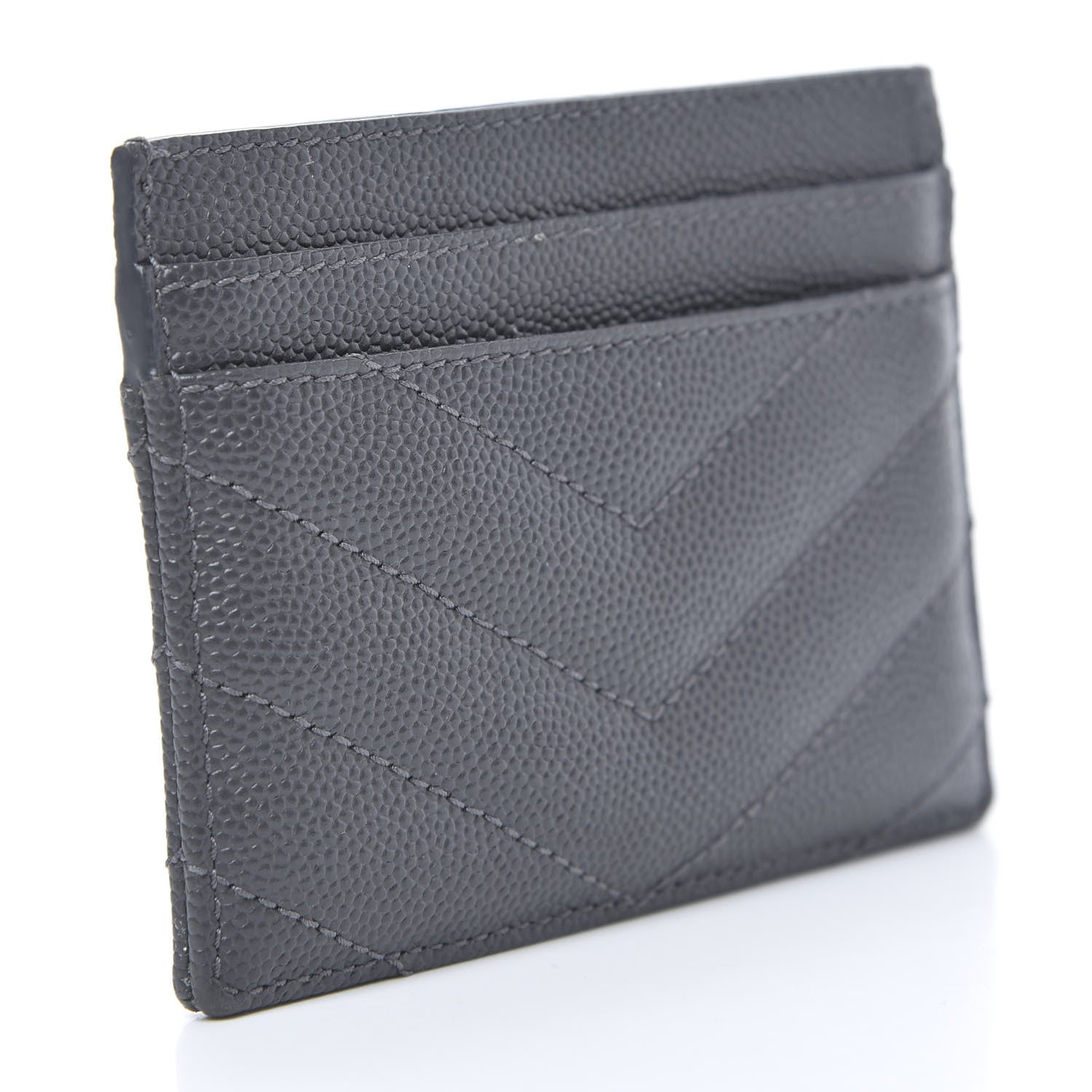 Saint Laurent Grain De Poudre Matelasse Chevron Monogram Credit Card Case Earth 3 of 9