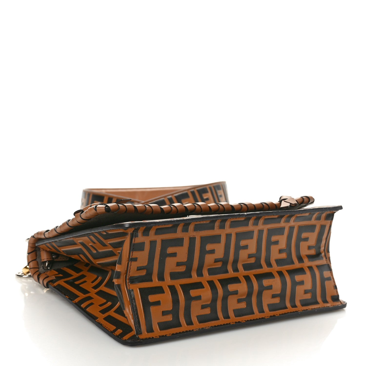 Fendi Vitello Century F is Fendi Whipstitch Threads FF Embossed Kan I Shoulder Bag Tobacco Orzo 4 of 10