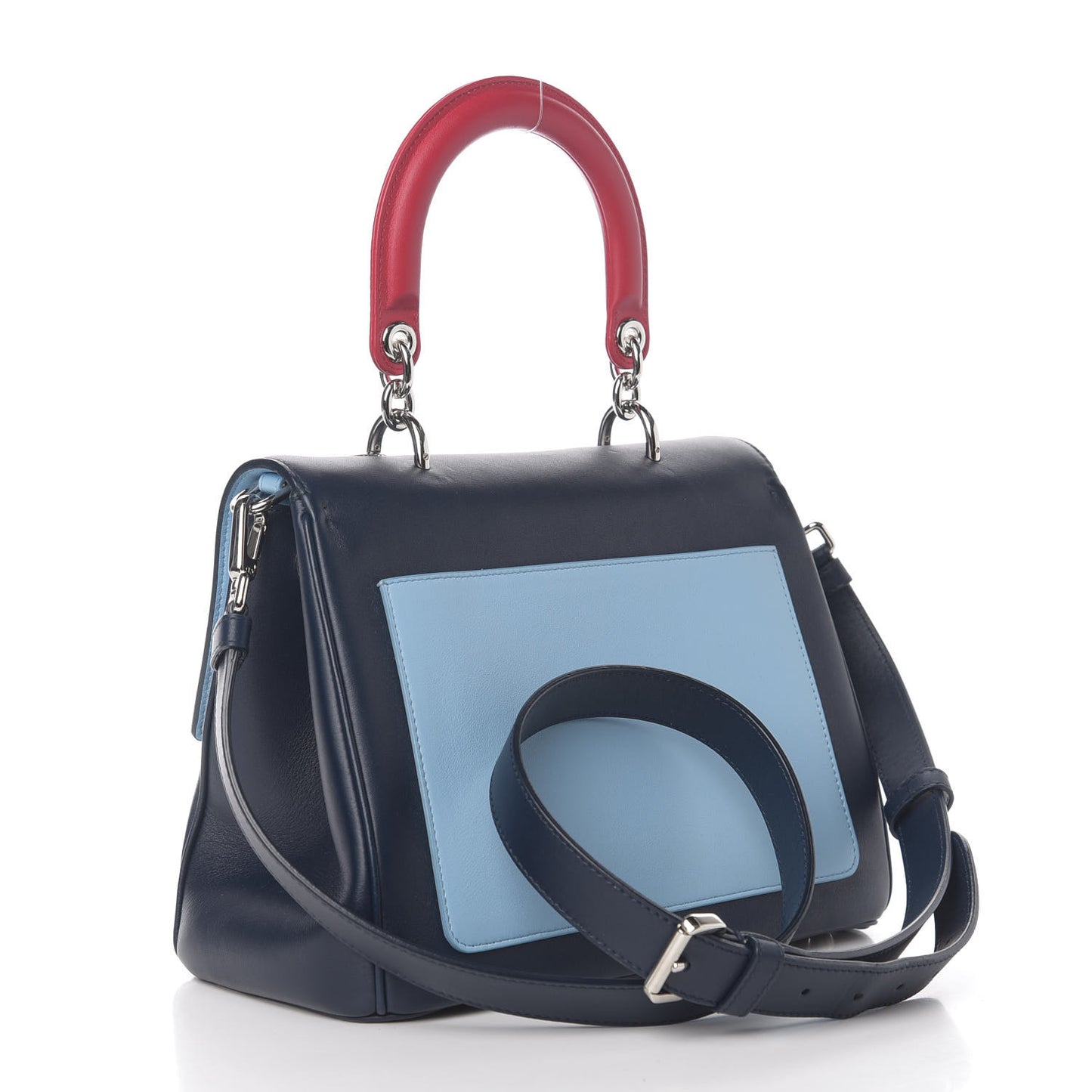 Smooth Calfskin Small Tri-Color Be Dior Flap Navy Blue