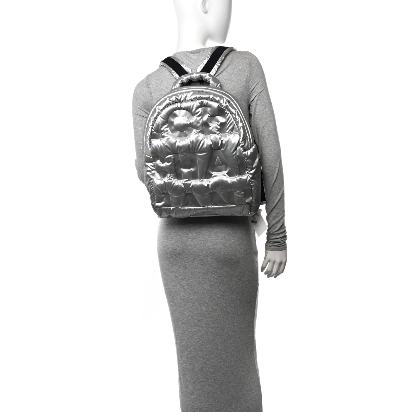 Nylon Embossed Small Doudoune Backpack Silver