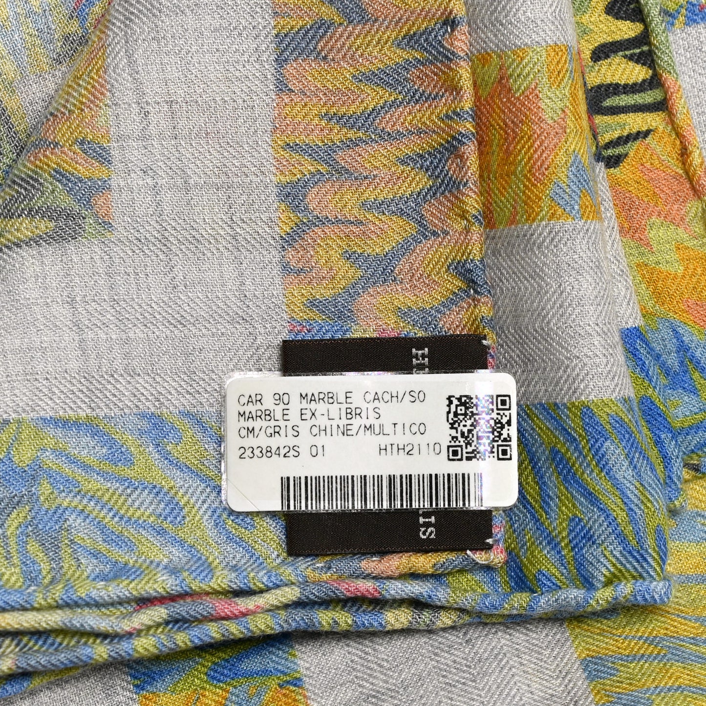 Silk Cashmere Ex-Libris Marble Scarf 90 Gris Chine Multicolor
