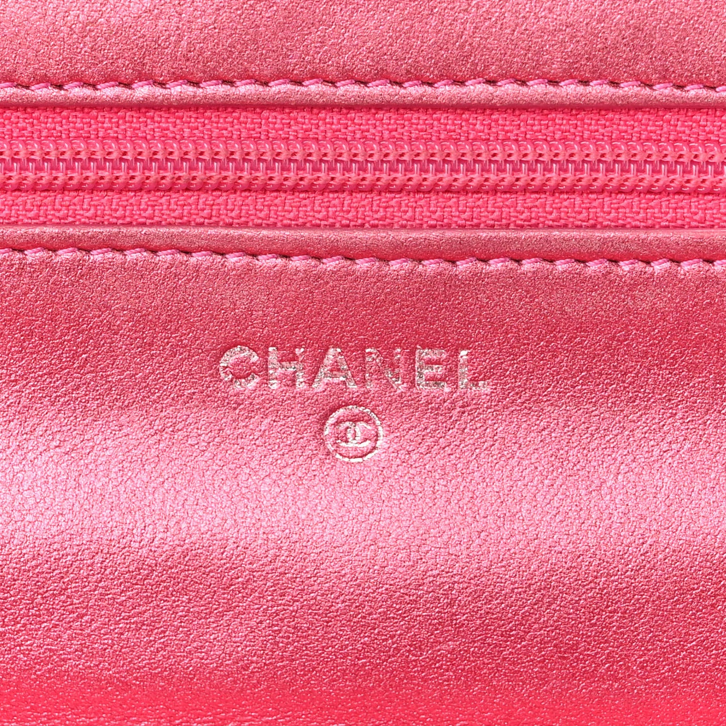 Metallic Patent Calfskin Quilted Boy Wallet On Chain WOC Fuchsia