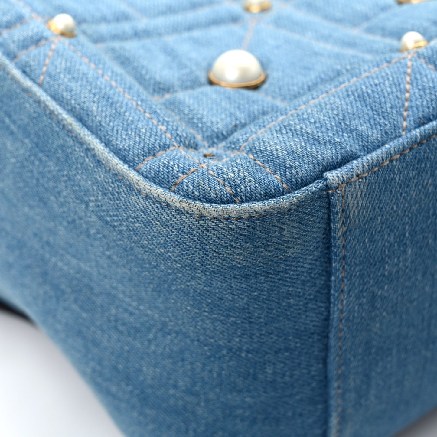 Kura Denim Matelasse Cubic Pearl Studded GG Marmont Dome Backpack Blue