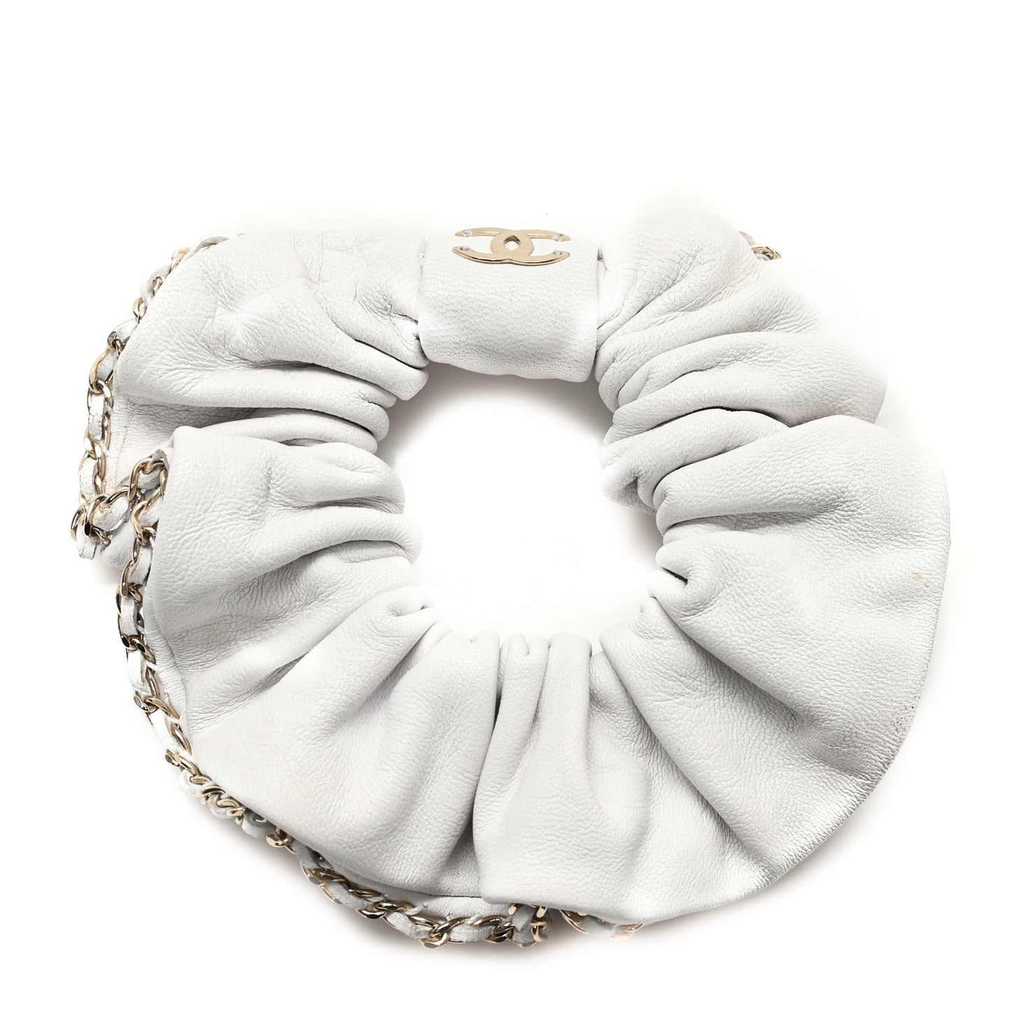 Lambskin Chain CC Hair Scrunchie White Gold