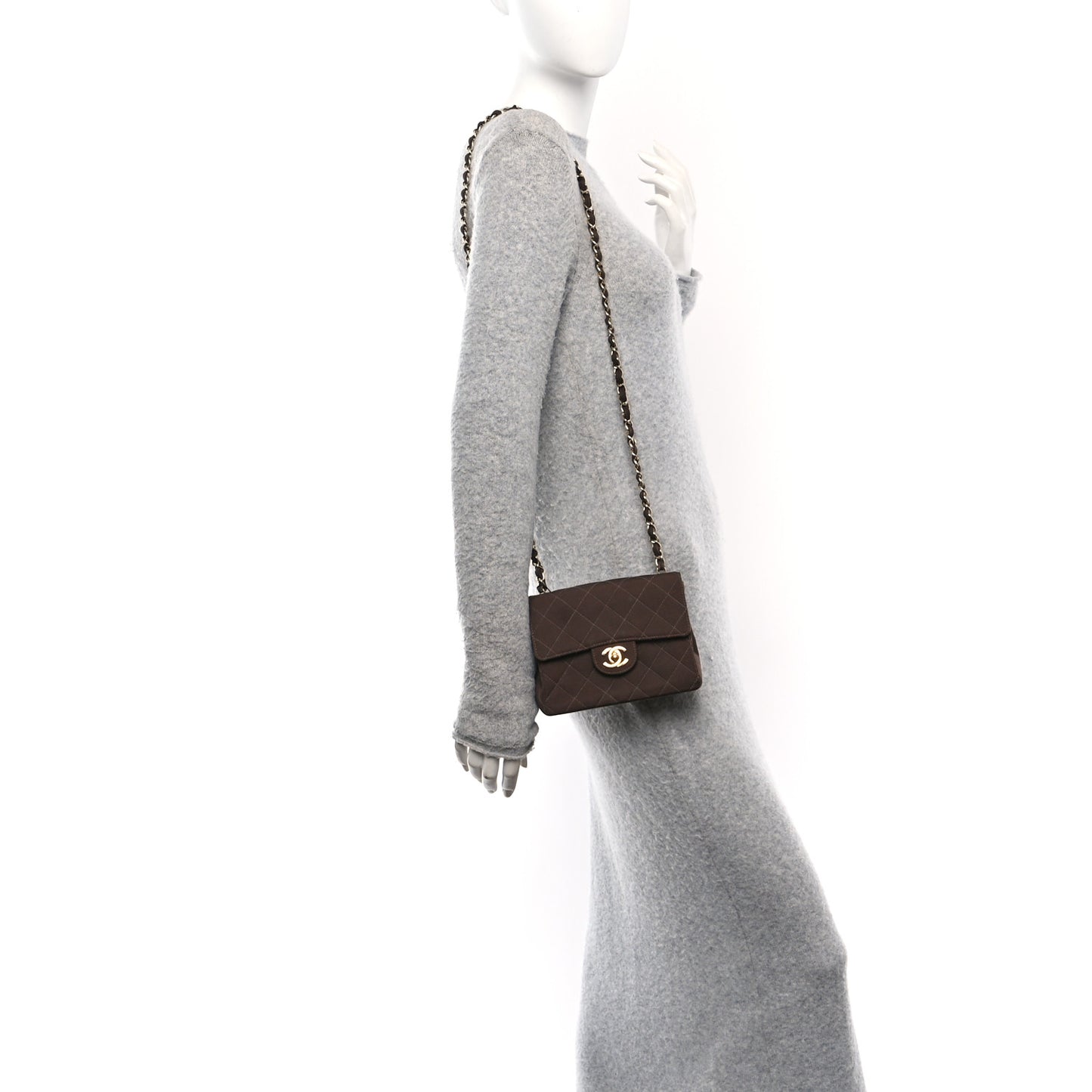 Grosgrain Quilted Mini Square Flap Brown