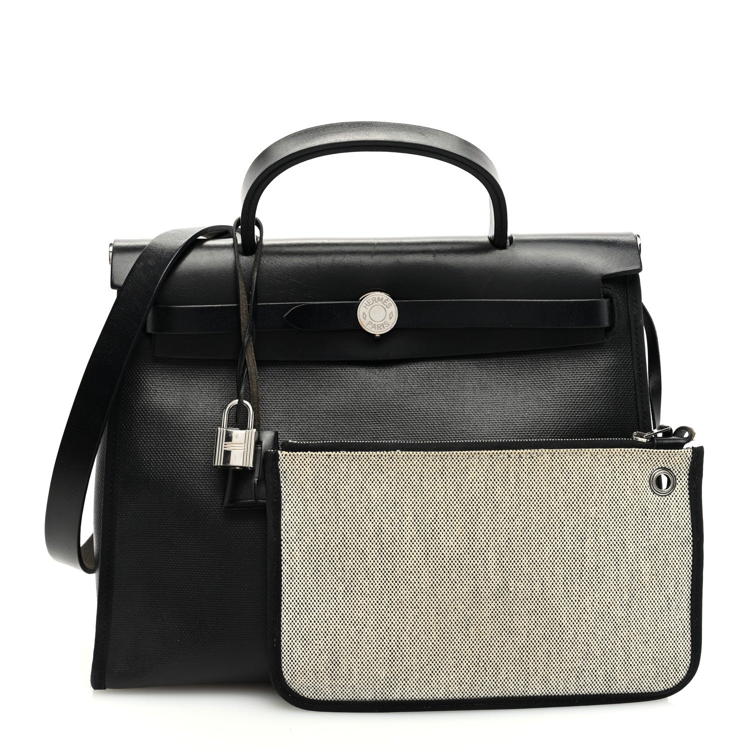 Hermes Toile H Berline Vache Hunter Herbag Zip PM 31 Black Ecru 3 of 11