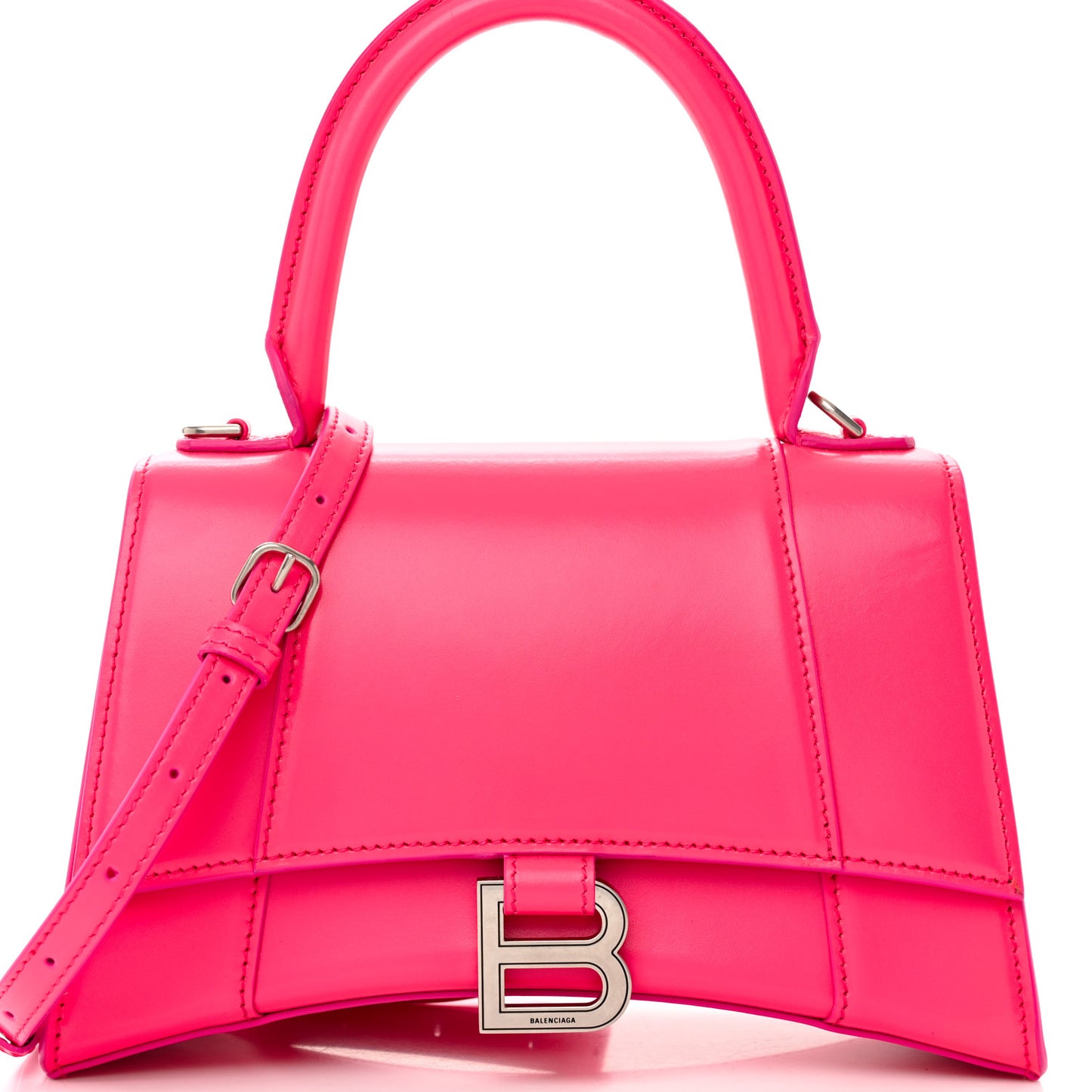 Shiny Box Calfskin Small Hourglass Top Handle Bag Acid Fuchsia
