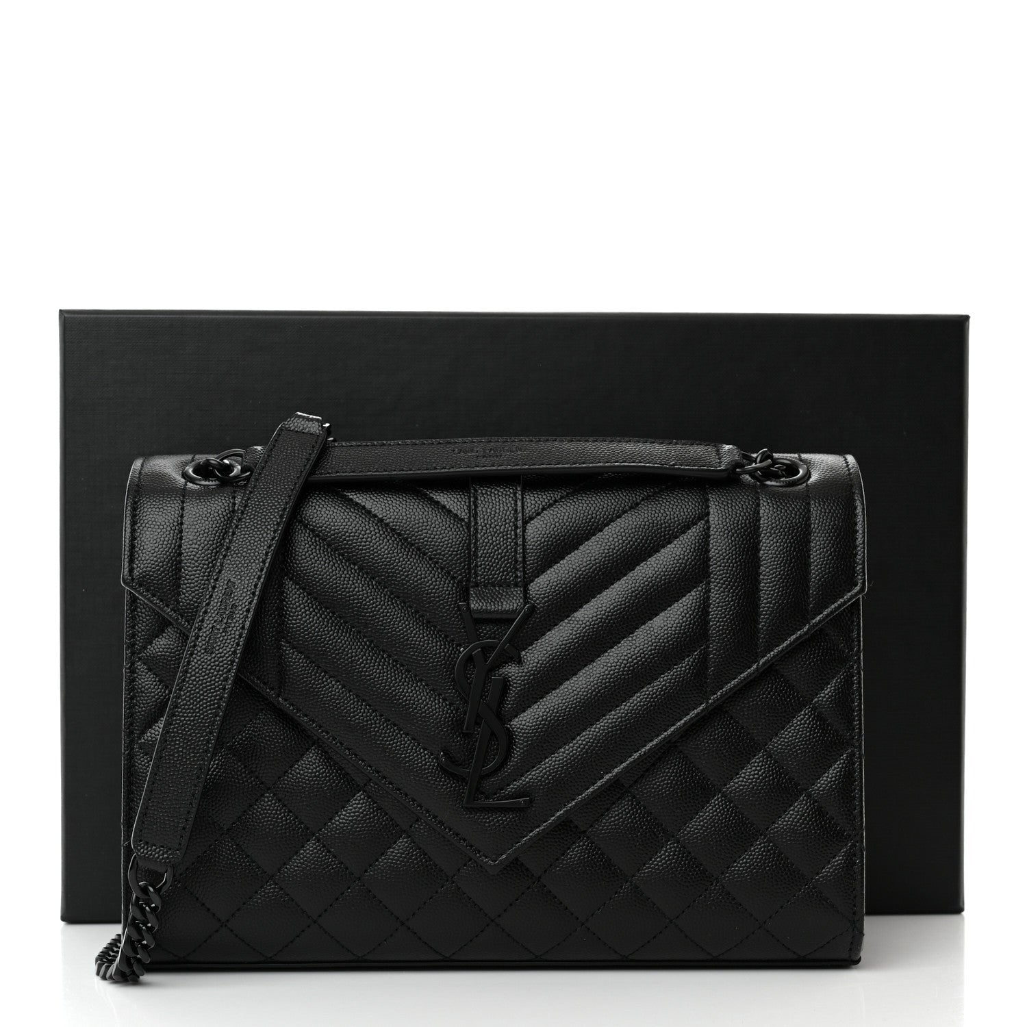 Saint Laurent Grain De Poudre Textured Mixed Matelasse Triquilt Medium Monogram Monochrome Satchel Black 11 of 11