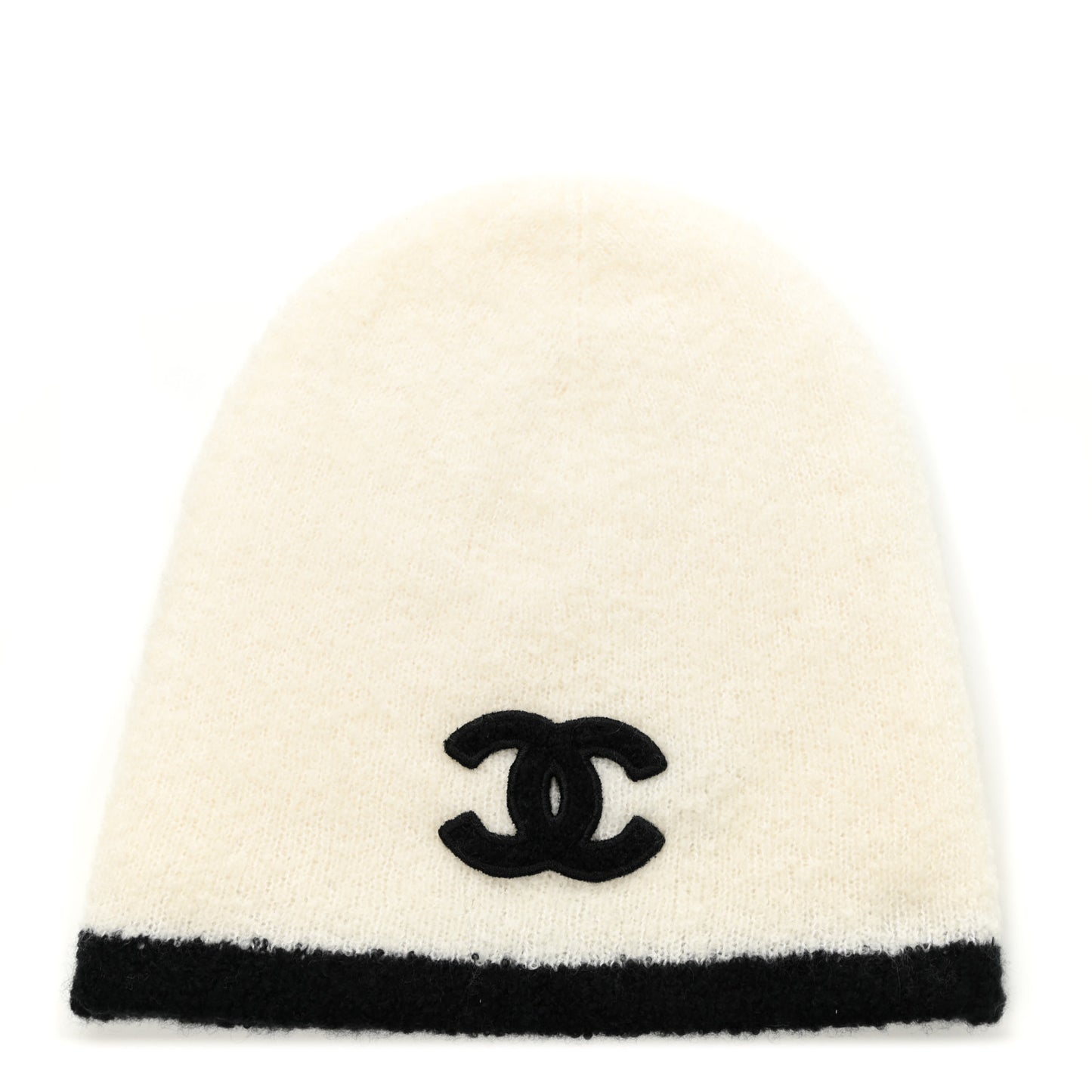 Cashmere Silk CC Beanie Hat White Black