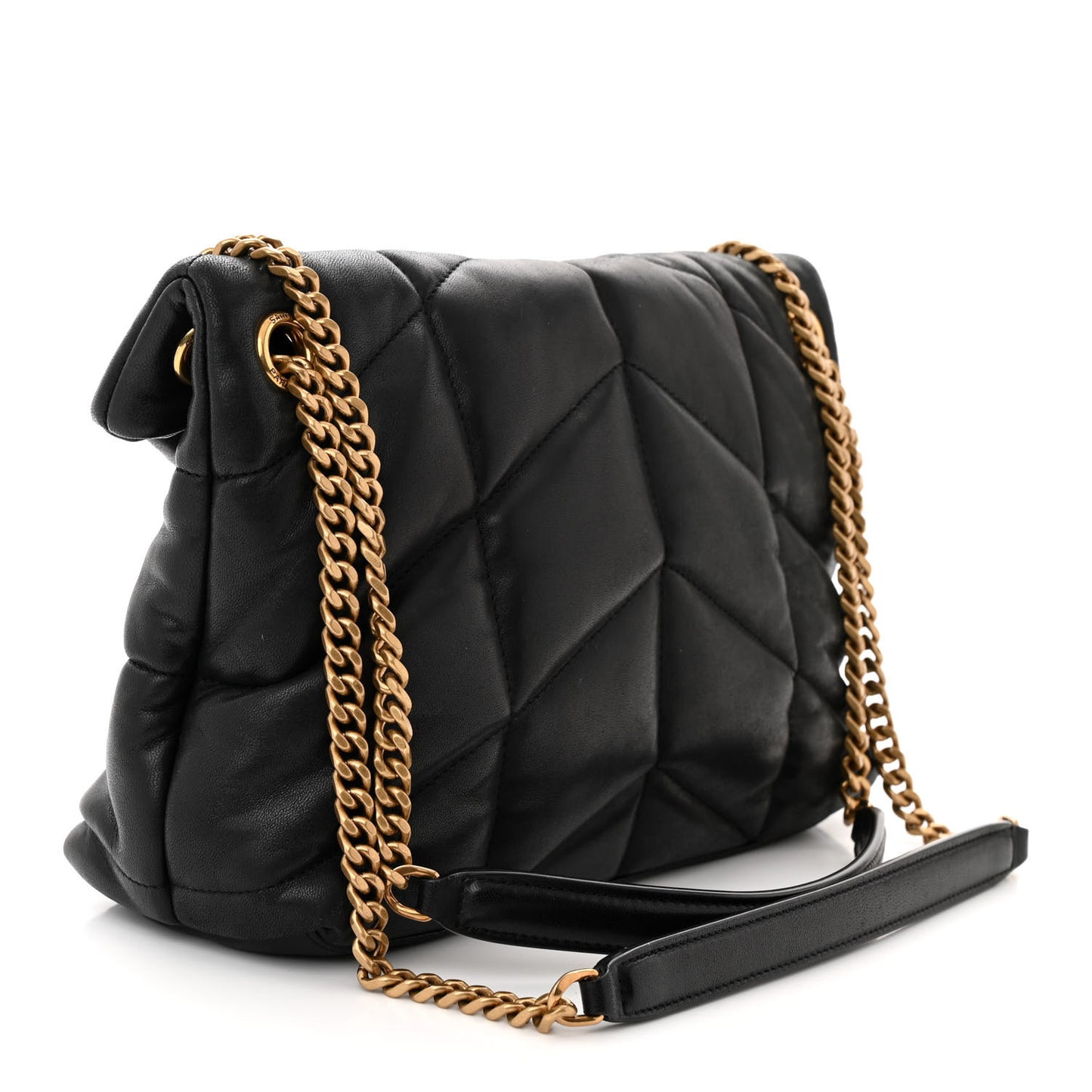 Lambskin Quilted Small Loulou Puffer Monogram Chain Satchel Black