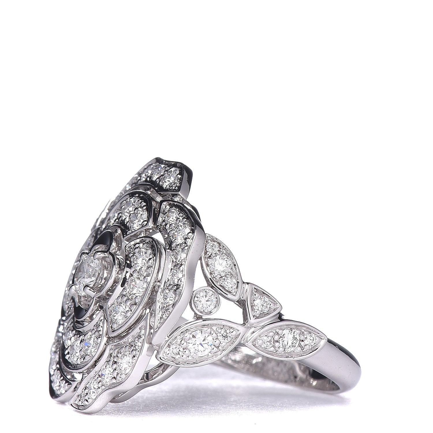 Chanel 18K White Gold Diamond Bouton de Camélia Ring 56 7.5 3 of 6