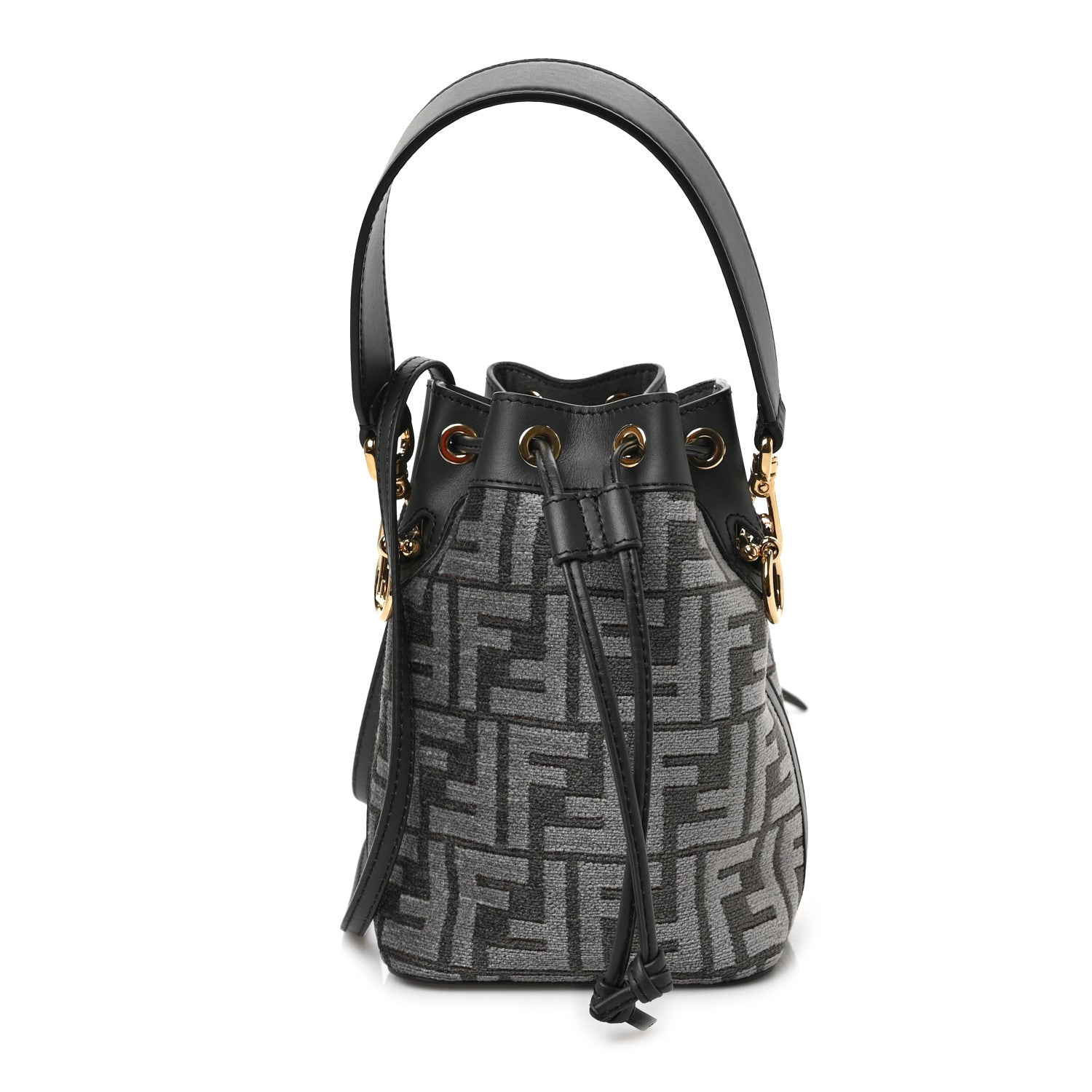 Fendi Chenille Vitello King FF Mini Mon Tresor Bucket Bag Antracite Asfalto 1 of 8