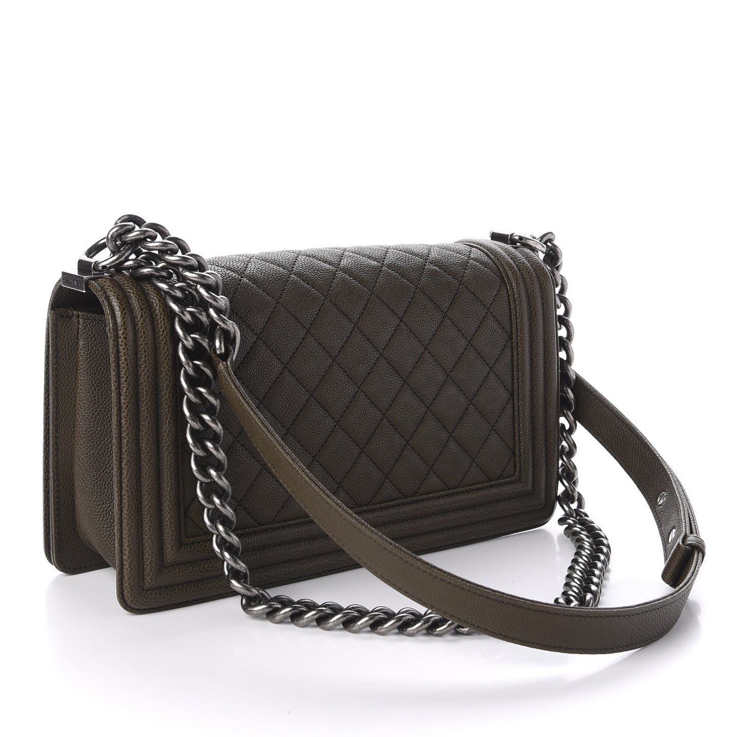 Caviar Quilted Medium Boy Flap Khaki