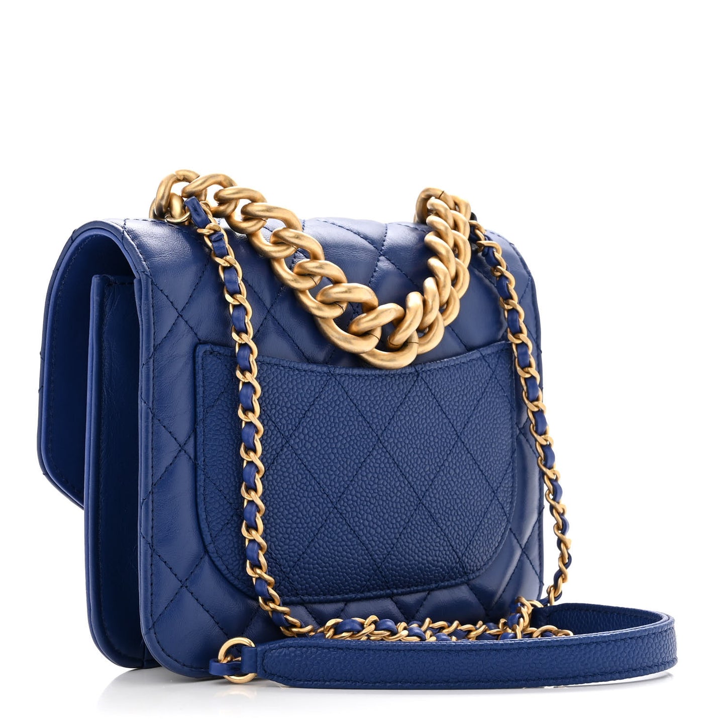 Calfskin Caviar Quilted Mini Chain Handle Flap Blue