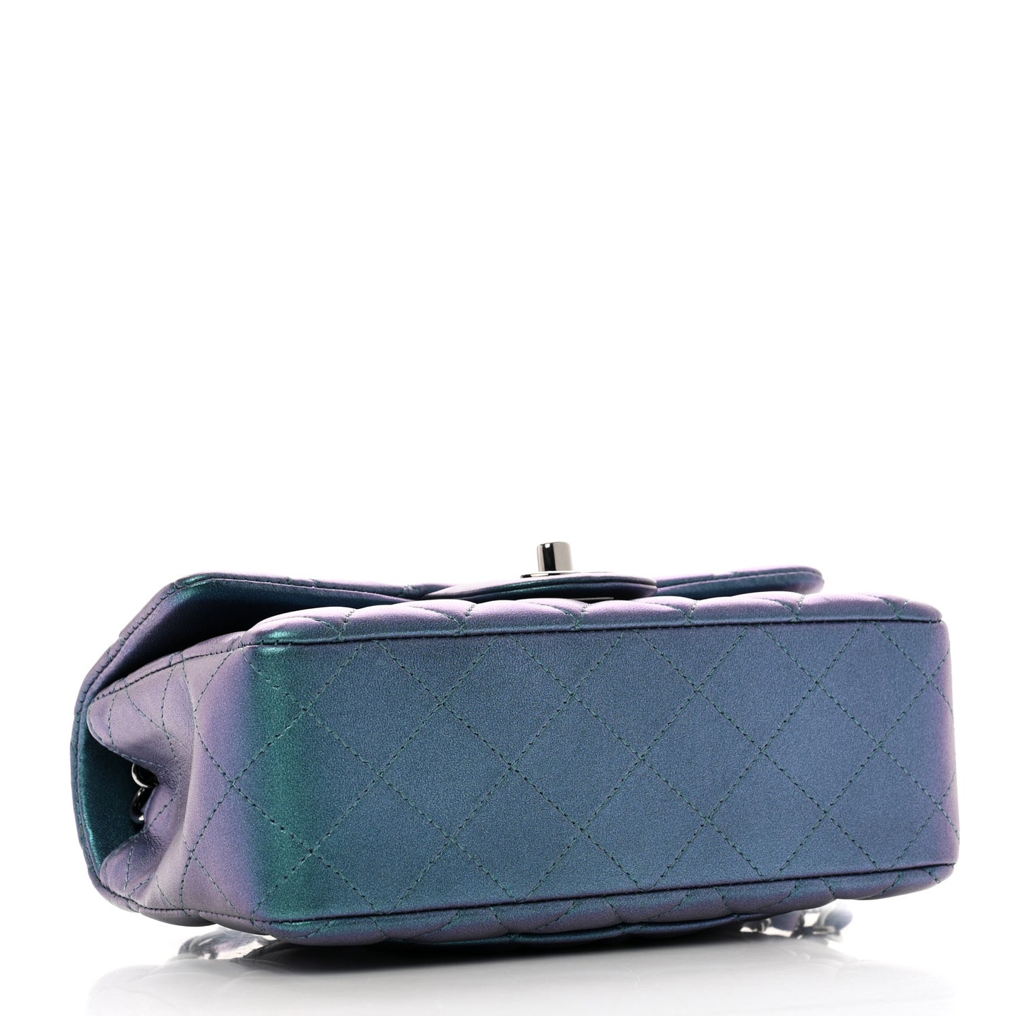 Iridescent Lambskin Quilted Mini Rectangular Flap Turquoise