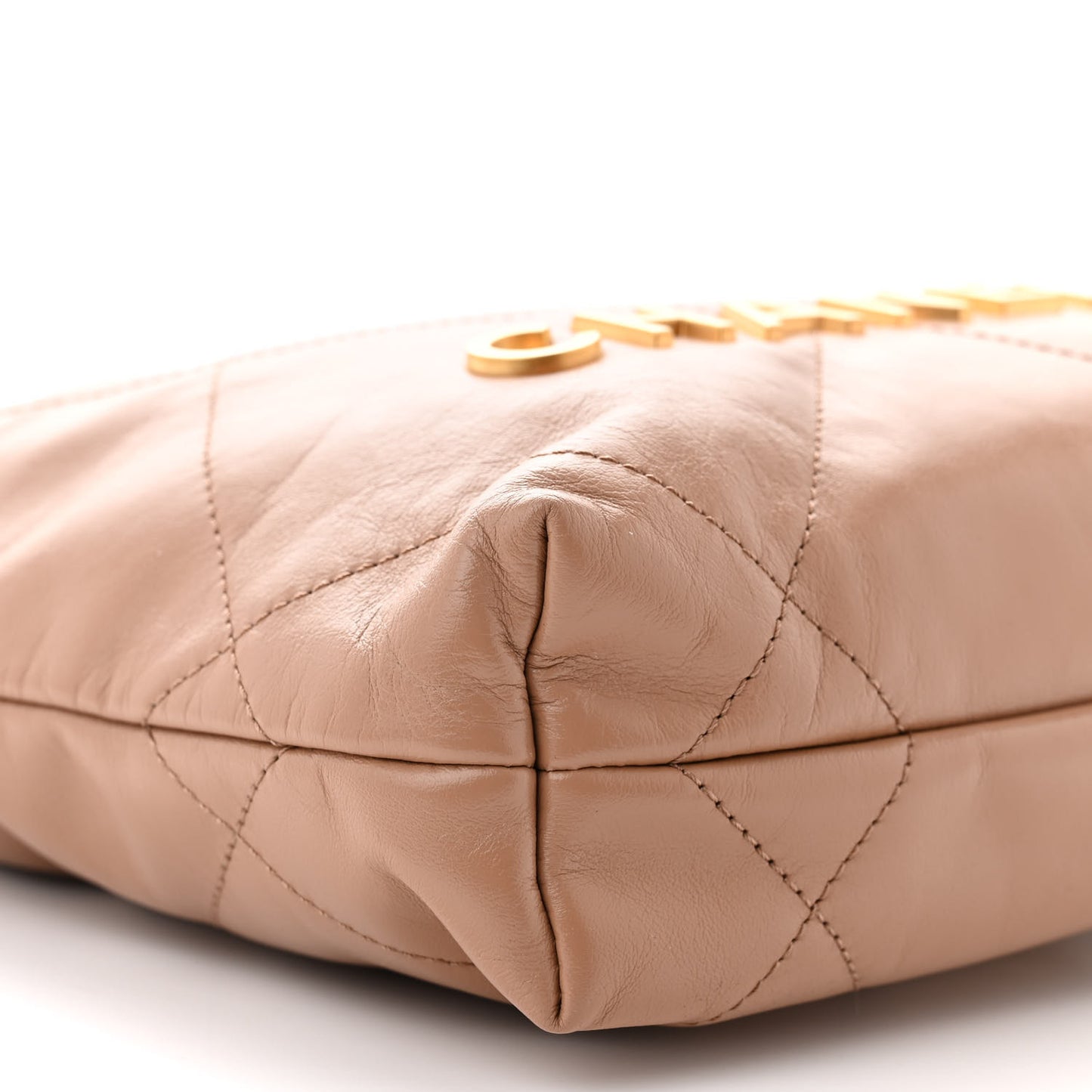 Shiny Calfskin Quilted Mini Chanel 22 Dark Beige