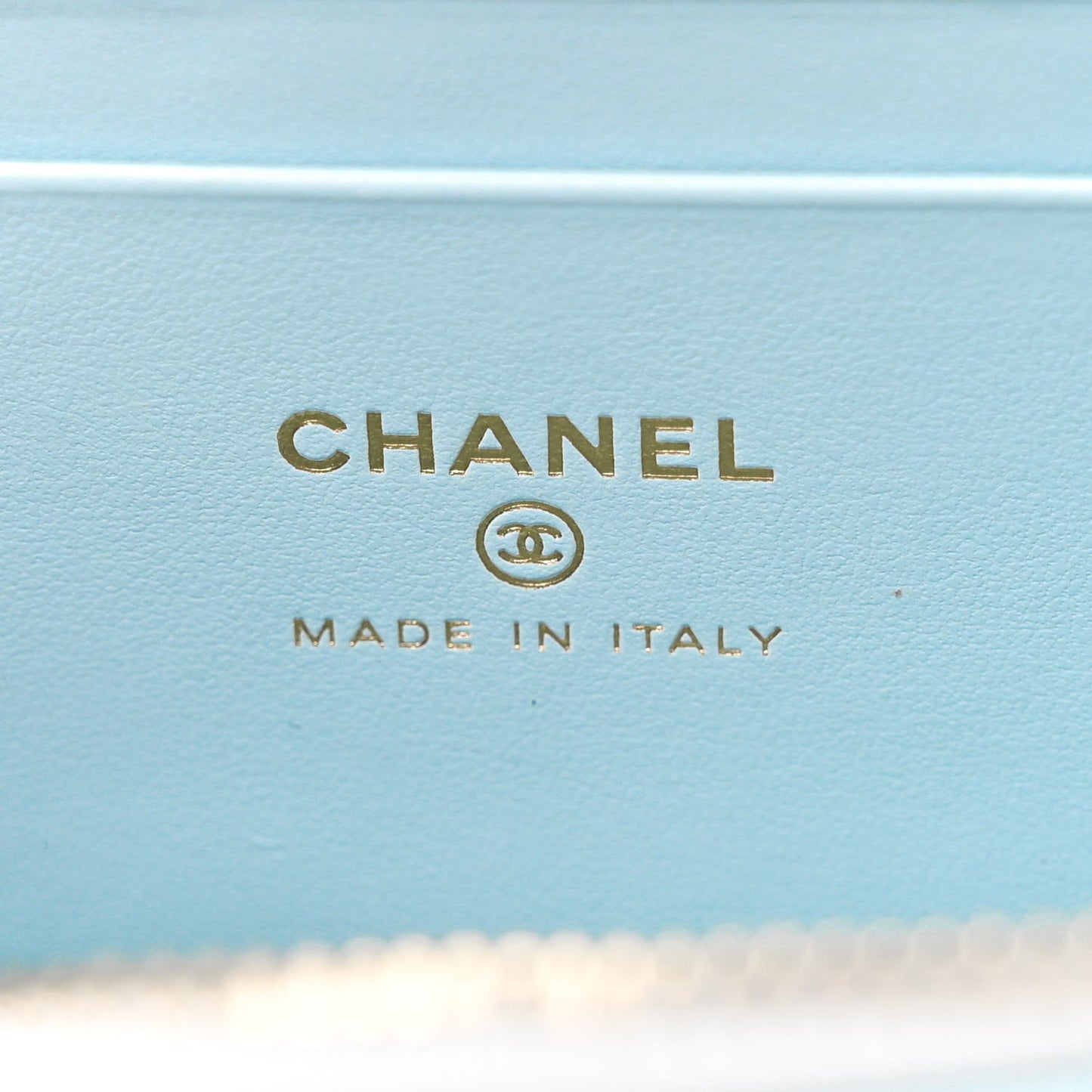 Caviar Quilted Top Handle Slim Vanity With Chain Light Blue