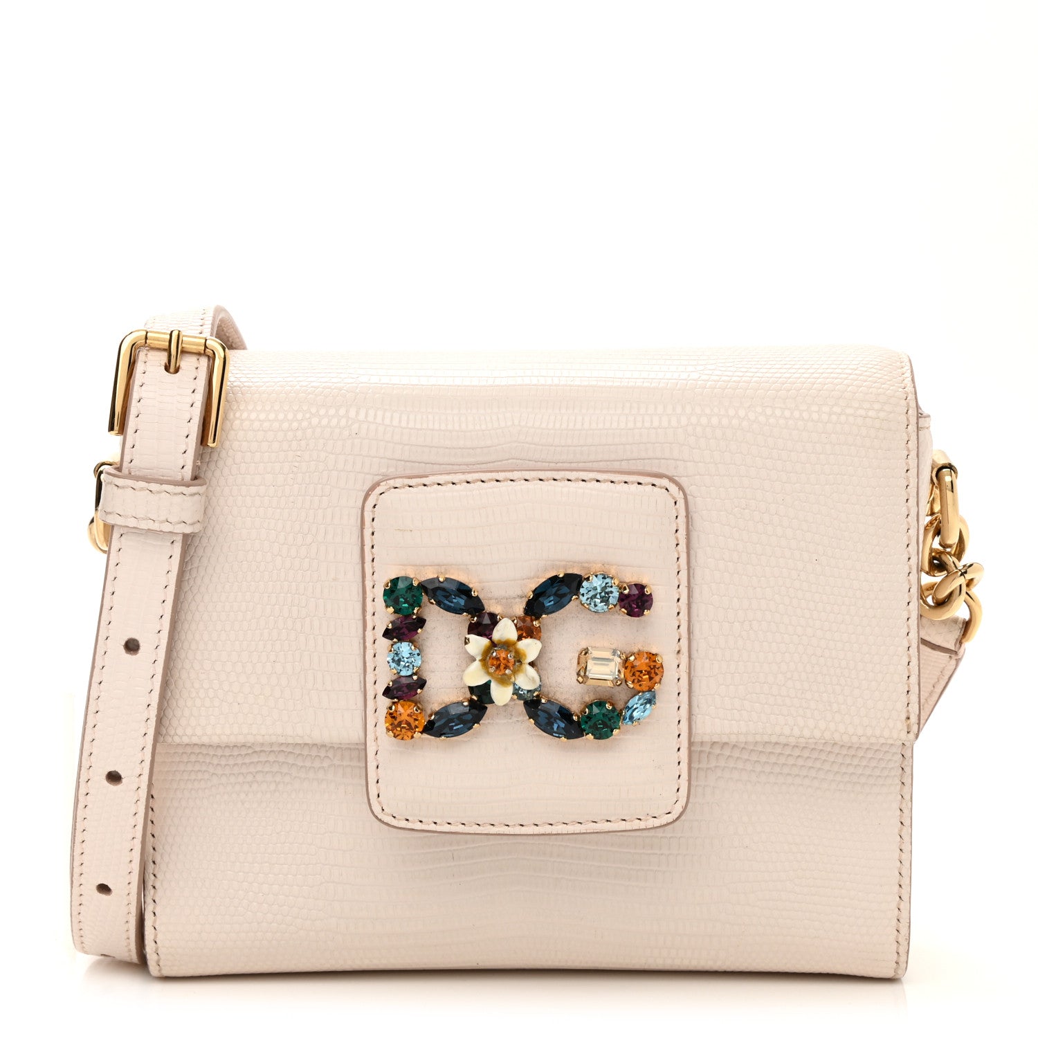 Dolce & Gabbana Lizard Embossed Crystal Embellished DG Millennials
