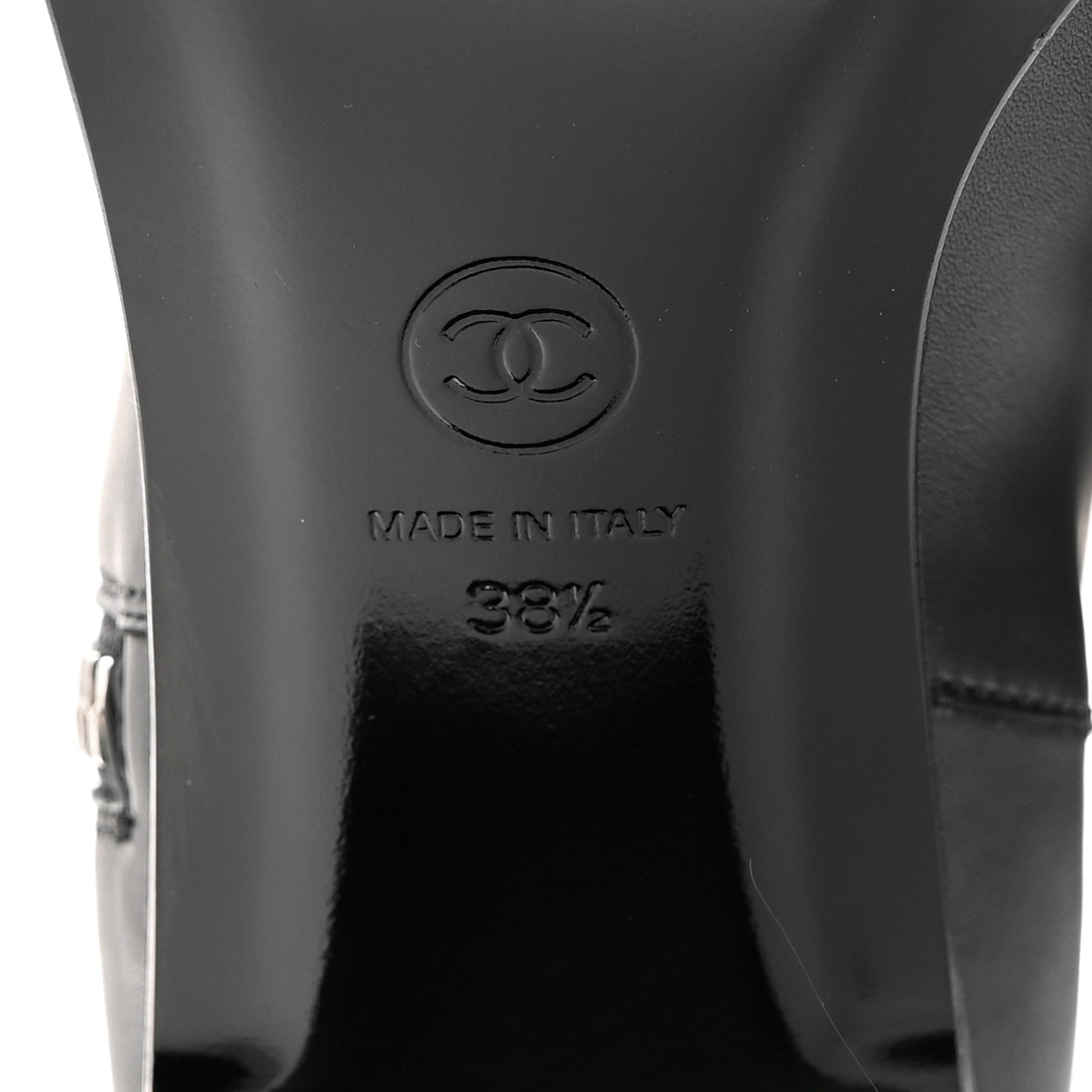 Calfskin Patent Cap Toe Quilted Logo Knee High Boots 38.5 Black