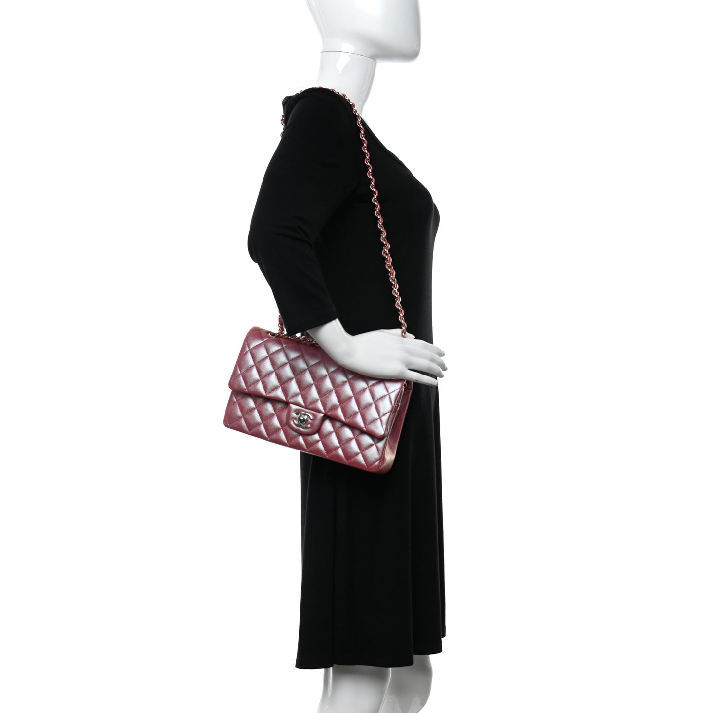 Iridescent Caviar Quilted Medium Double Flap Pink