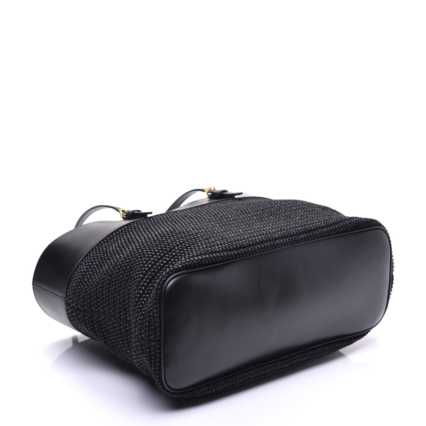 Calfskin Raffia Medium Shopper Tote Black