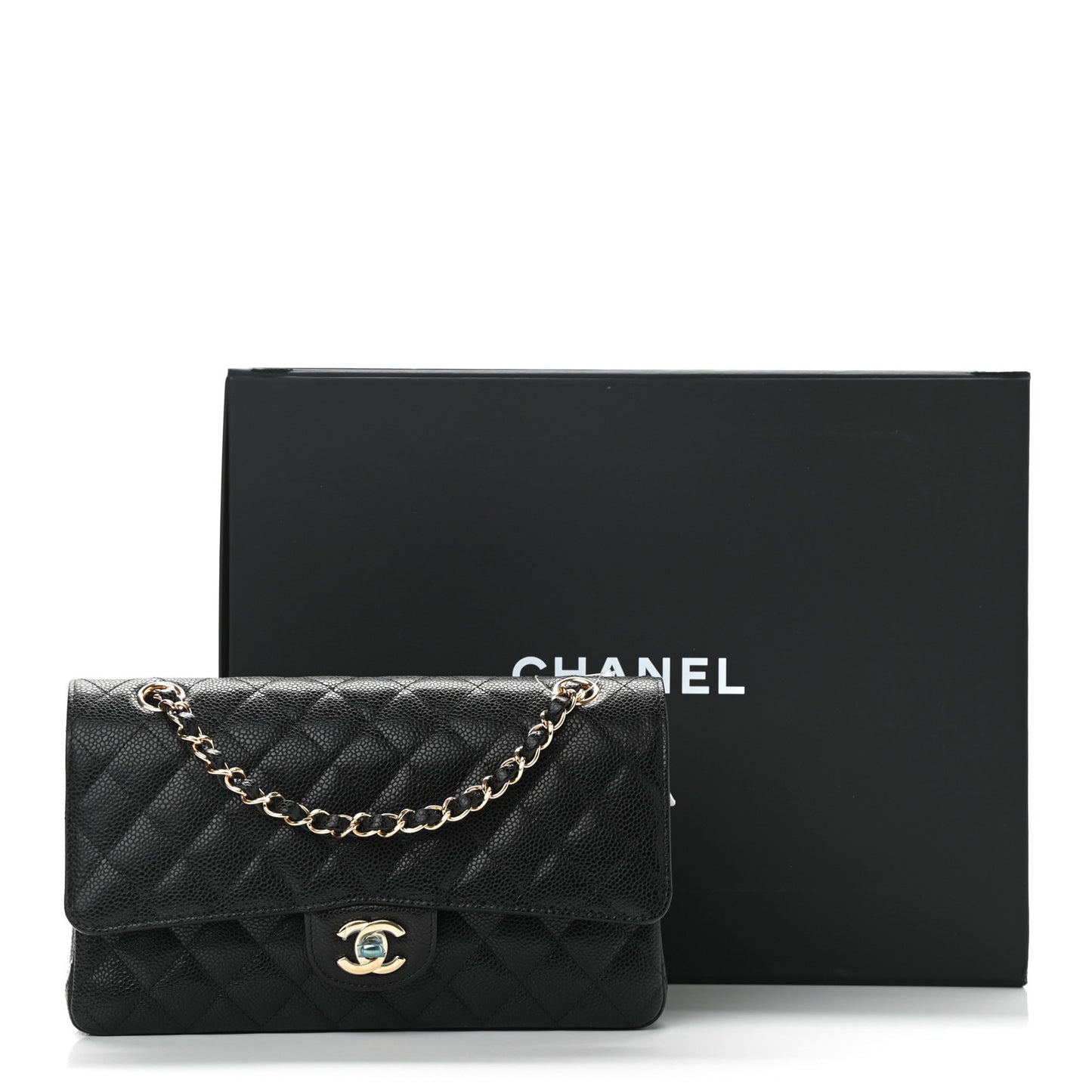 Caviar Quilted Medium Double Flap Black