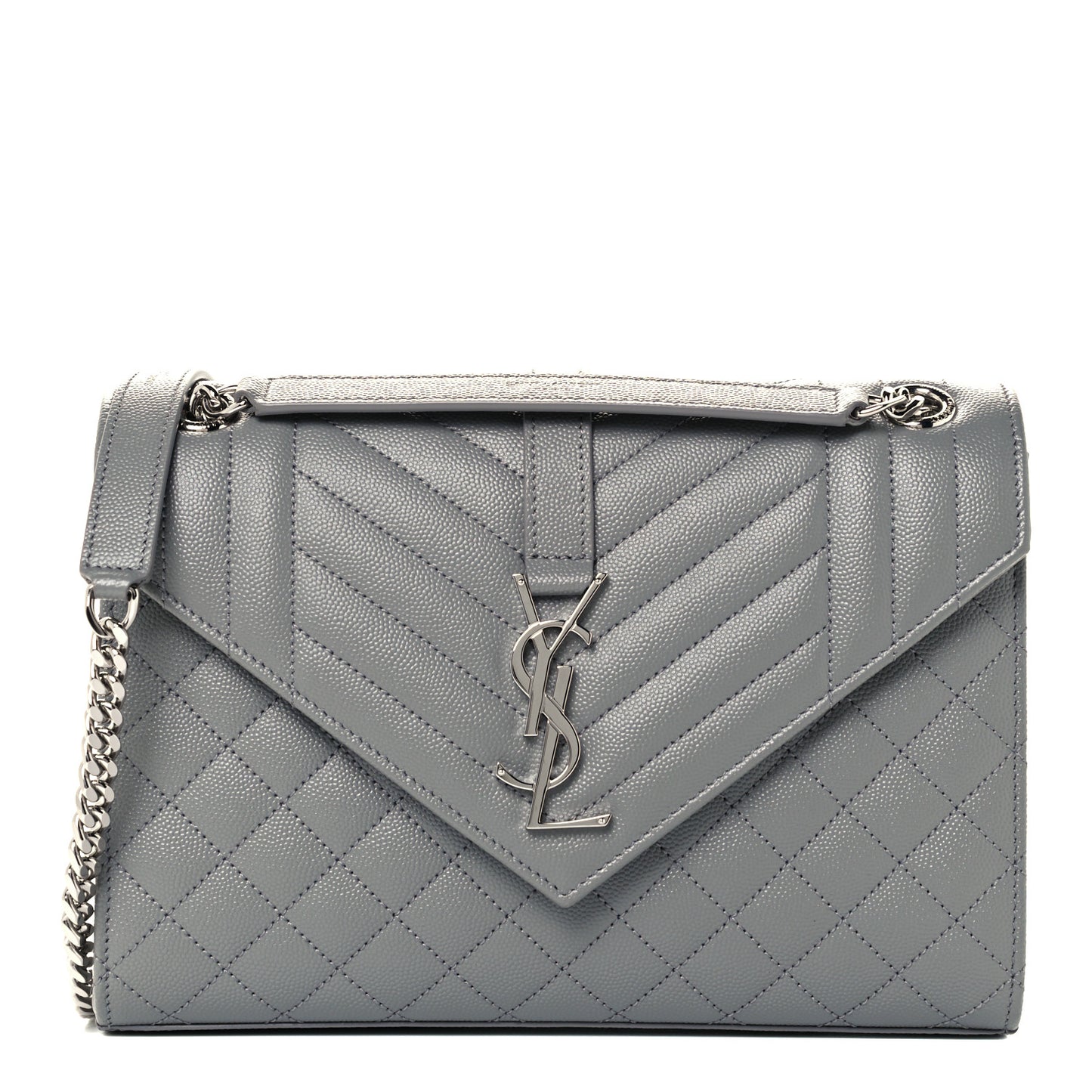 Grain De Poudre Textured Mixed Matelasse Medium Triquilt Monogram Satchel New Stone