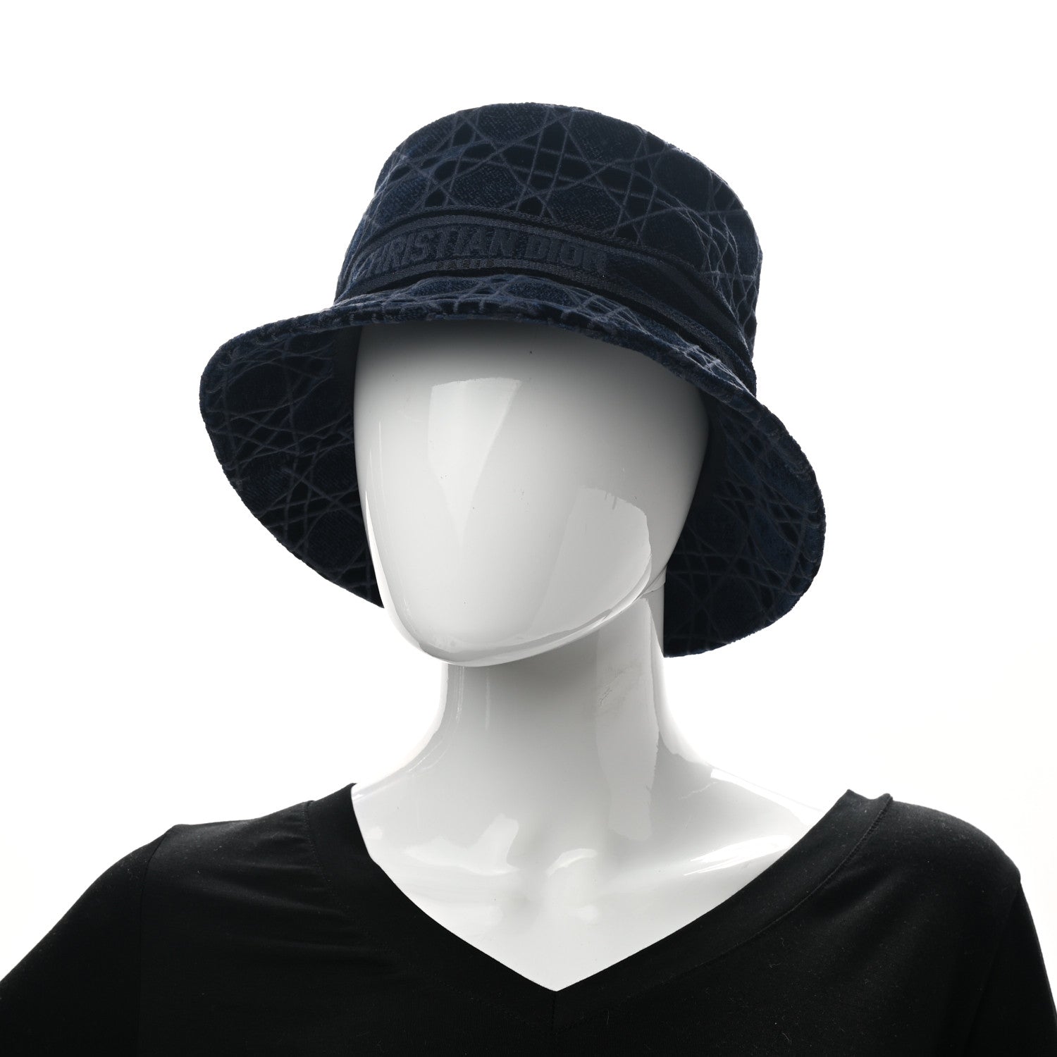 Christian Dior Velvet Cannage Bucket Hat 58 Blue 2 of 7
