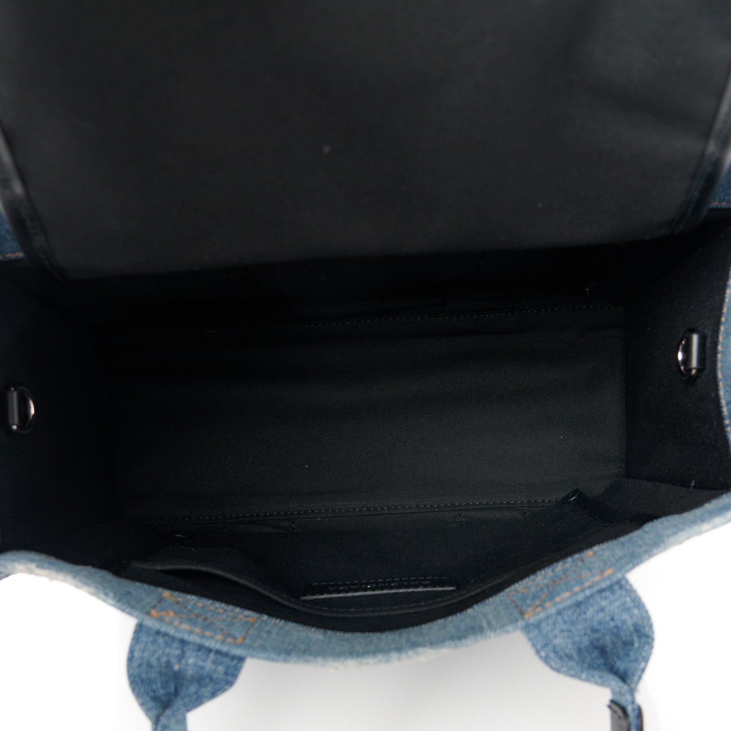 Washed Frayed Denim Logo Small Hardware Tote Blue