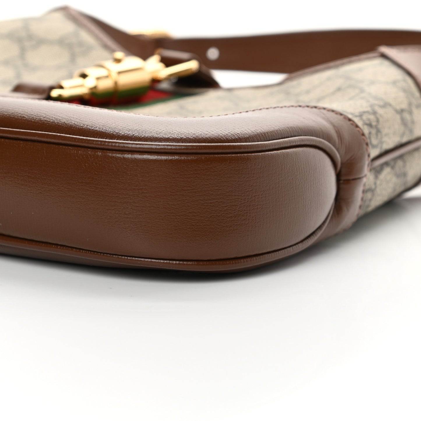GG Supreme Monogram Azalea Calfskin Web Small Jackie 1961 Hobo Beige Ebony Brown Sugar