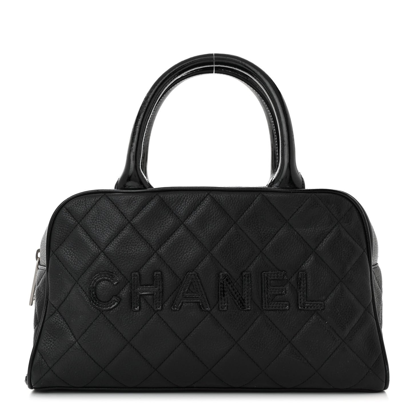 Caviar Patent Quilted Bowler Black