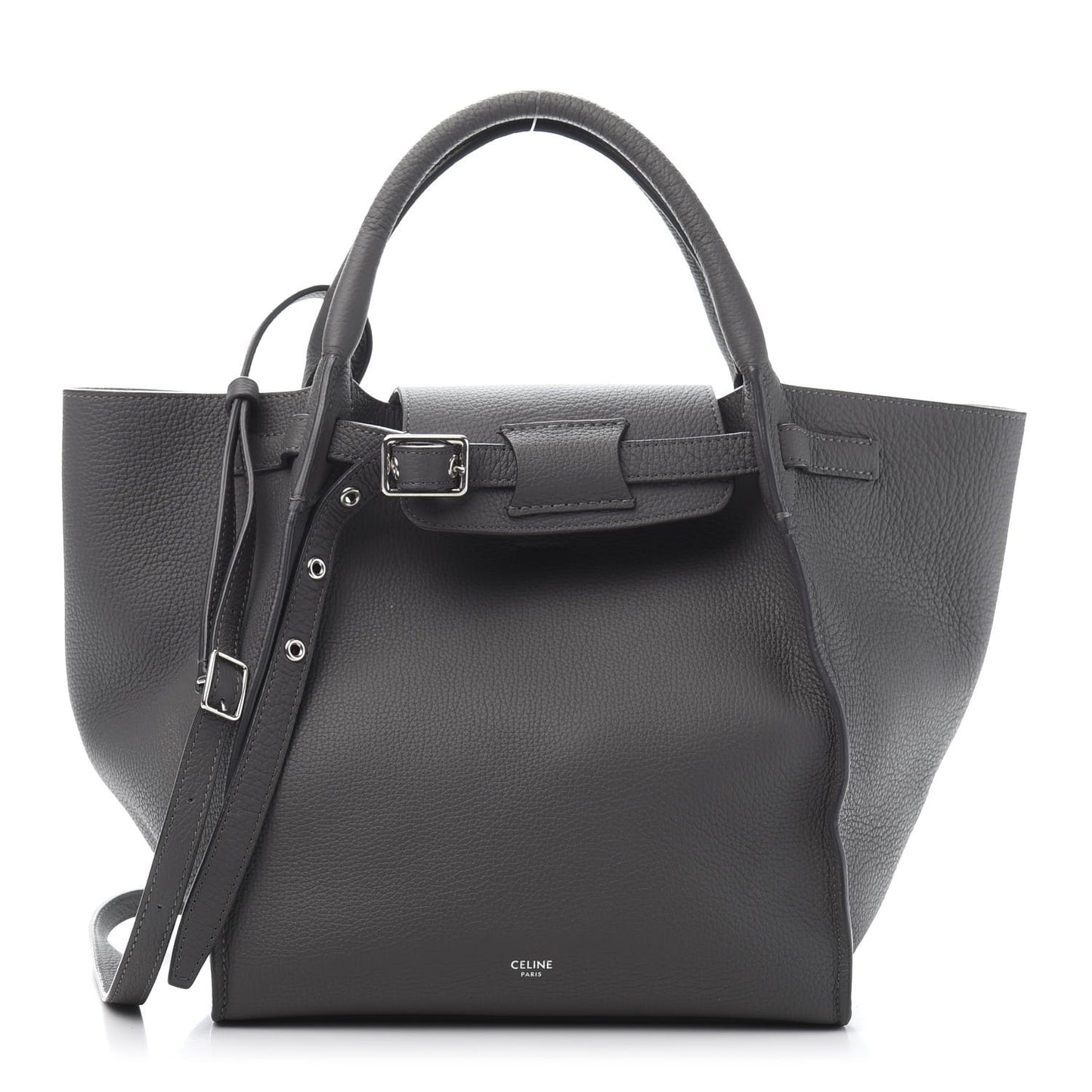Supple Grained Calfskin Long Strap Small Big Bag Gray