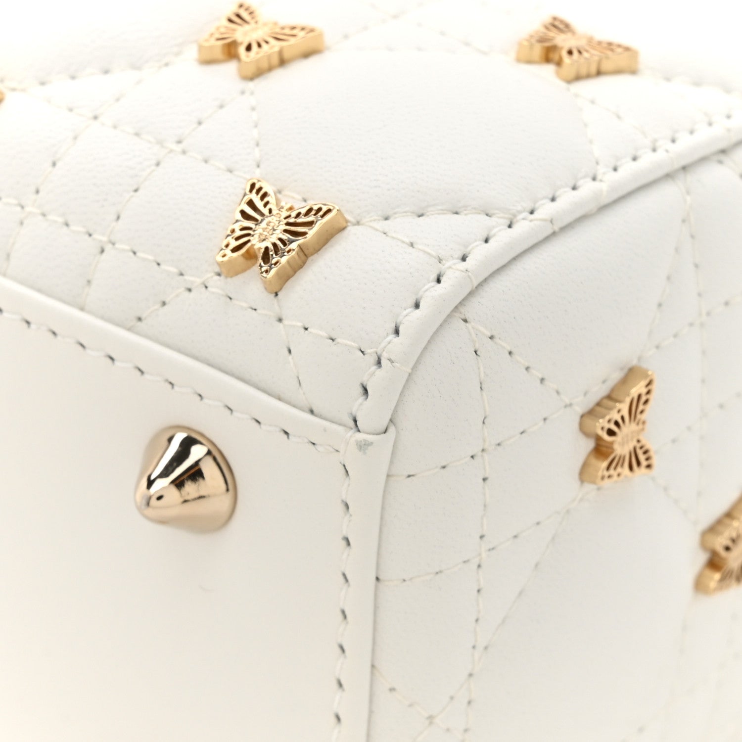 Christian Dior Lambskin Cannage Butterfly Studs Small Lady Dior White 12 of 14