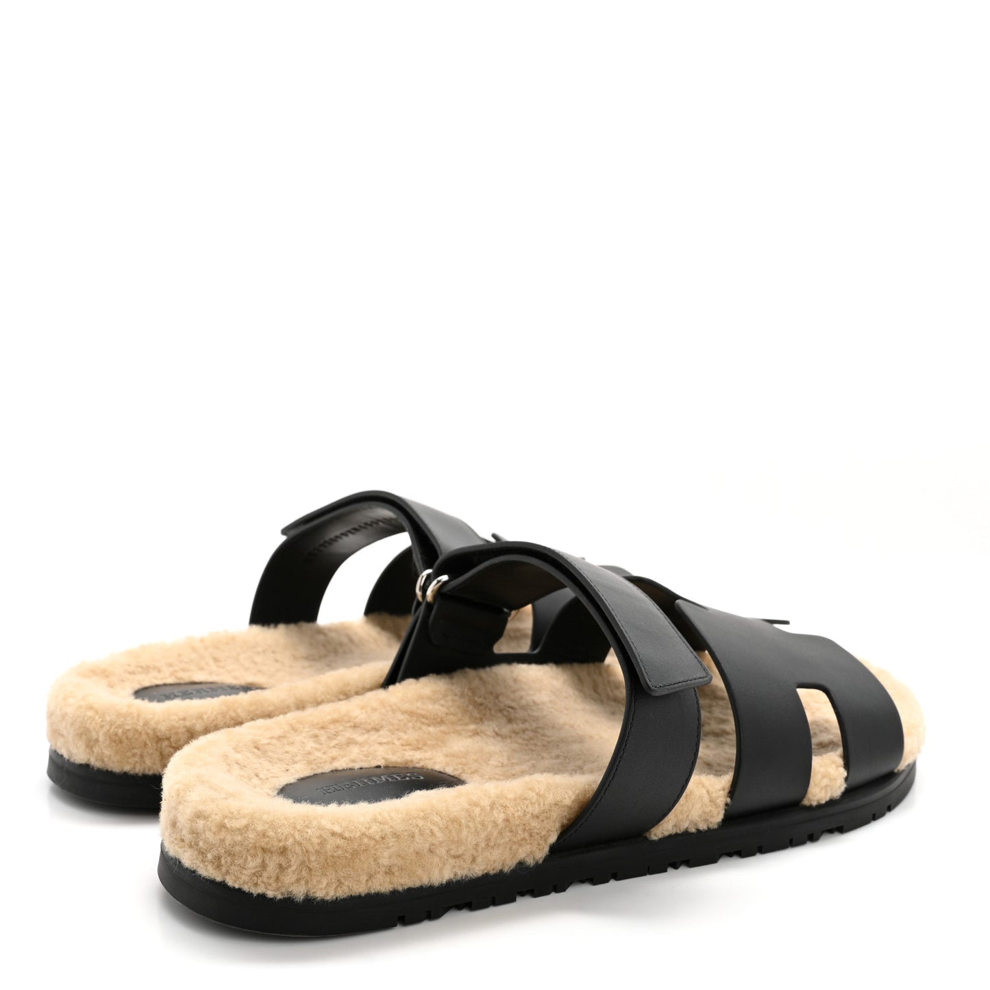 Calfskin Woolskin Mens Chypre Sandals 45 Black Ecru