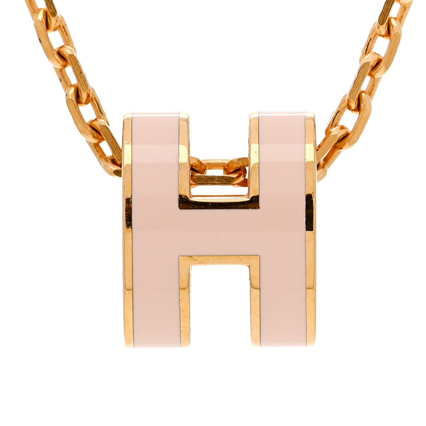 Lacquered Gold Mini Pop H Pendant Necklace Rose Dragee