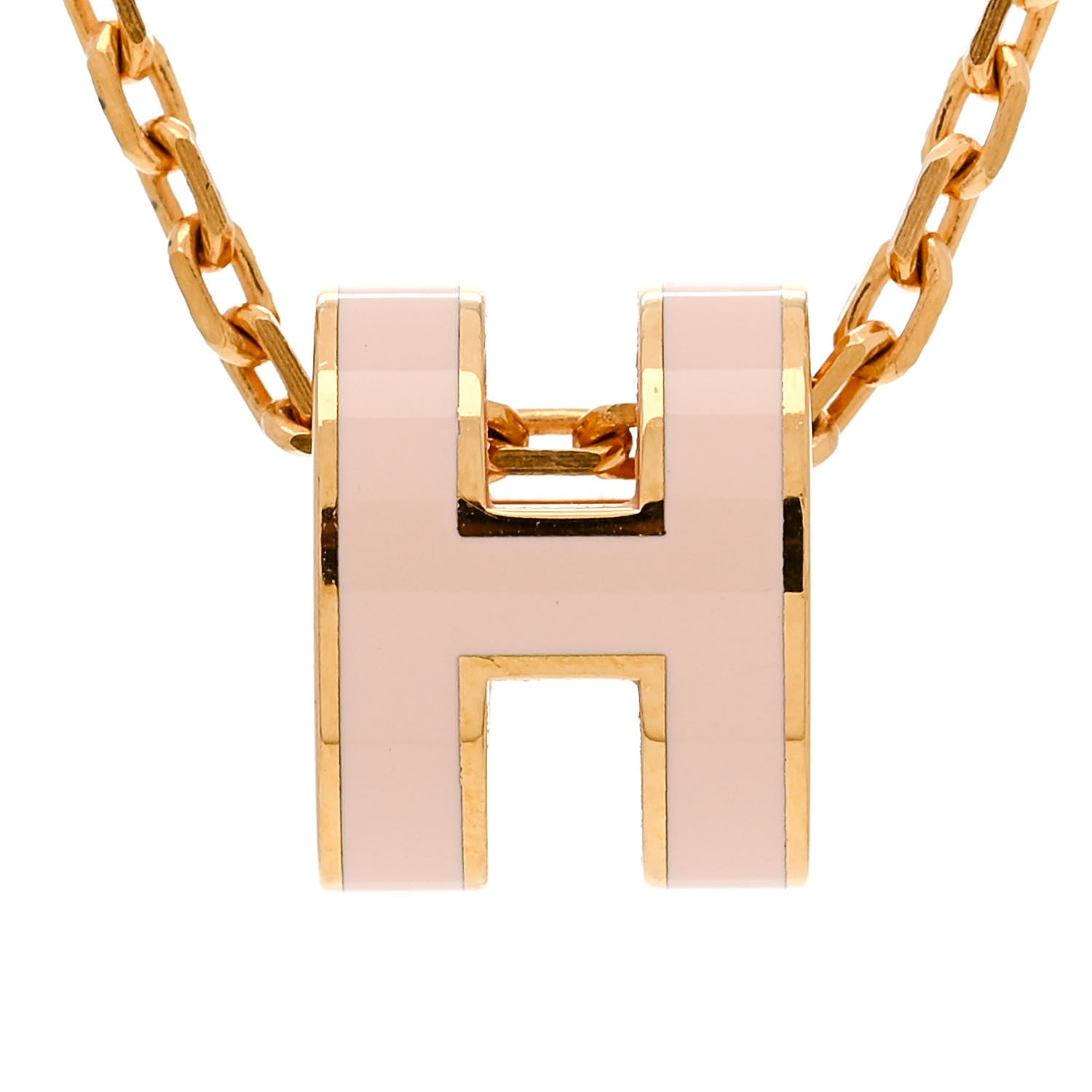 Hermes Lacquered Gold Mini Pop H Pendant Necklace Rose Dragee 4 of 7