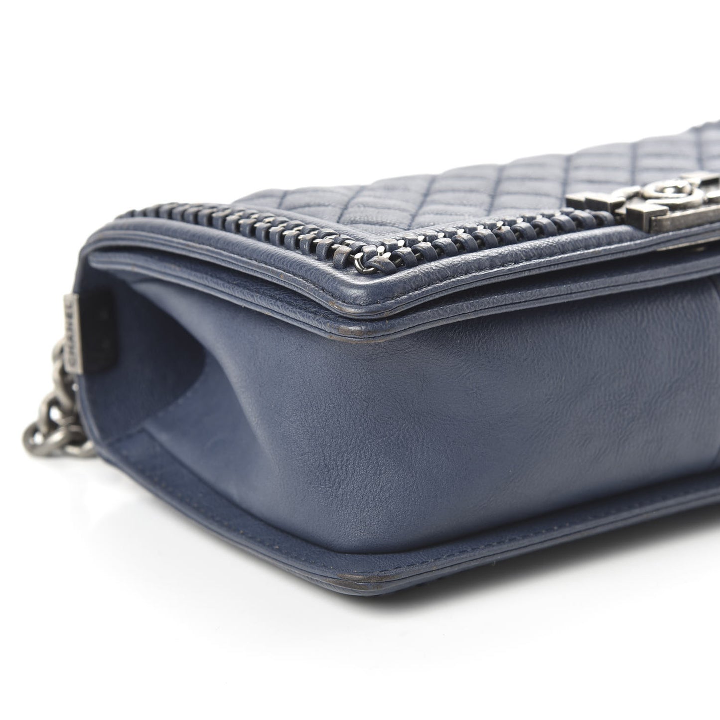 Calfskin Quilted Medium Top Handle Boy Flap Blue