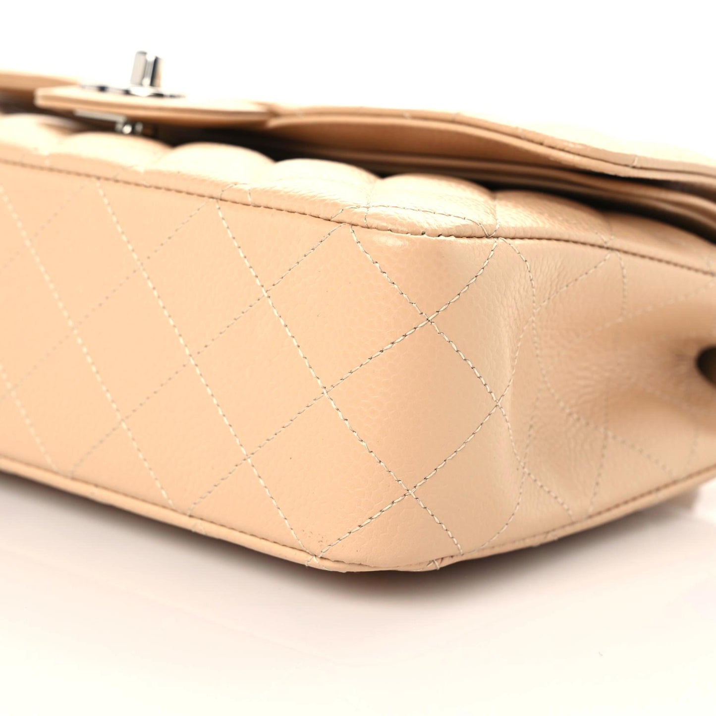 Caviar Quilted Medium Double Flap Beige
