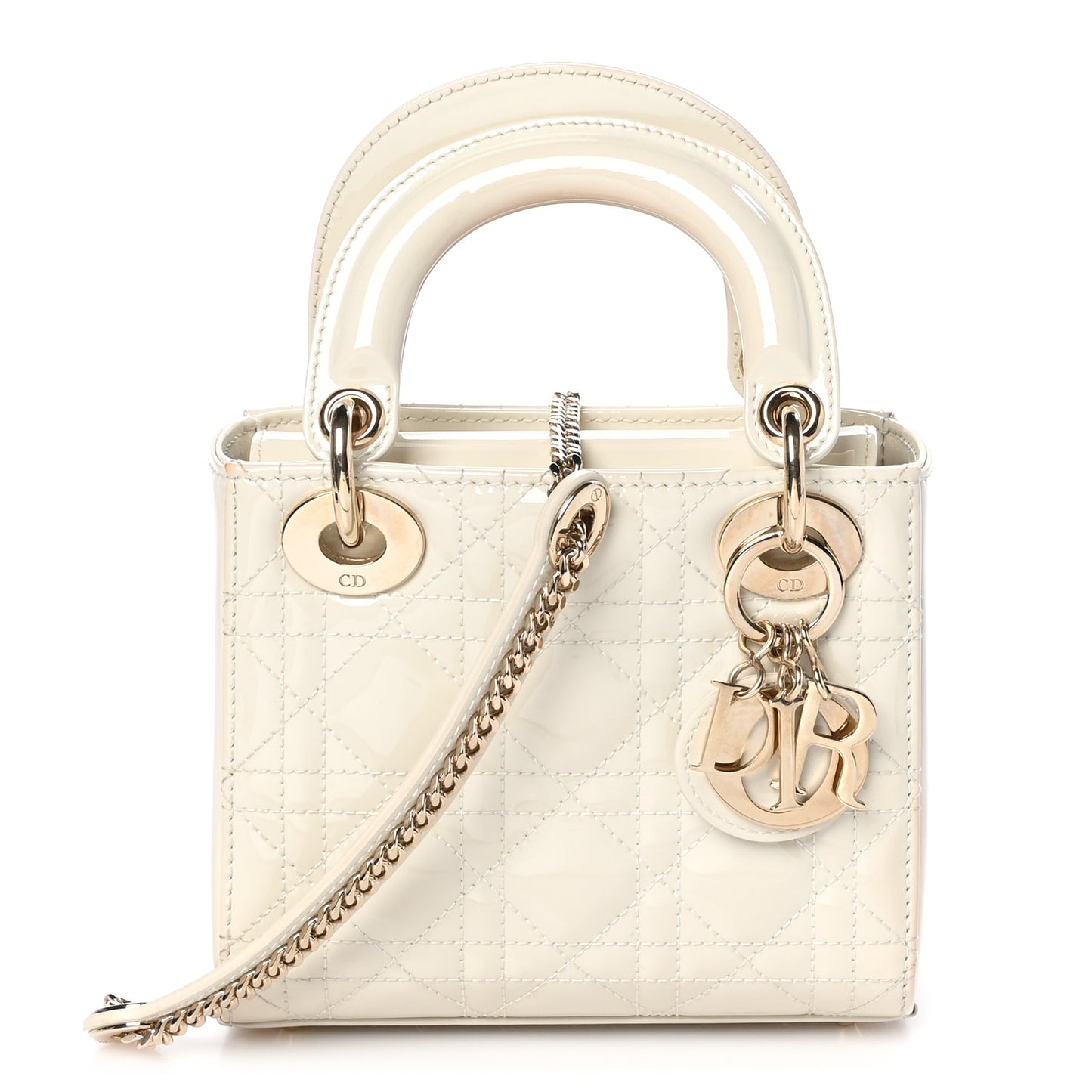Patent Cannage Mini Lady Dior Latte