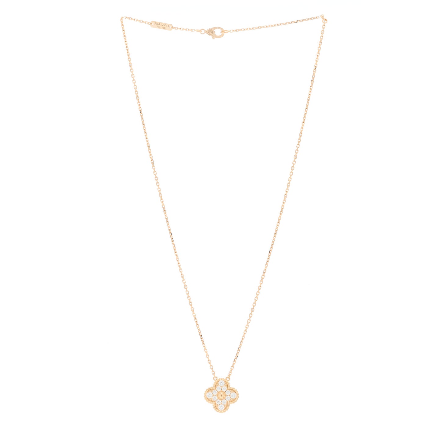 18K Rose Gold Diamond Vintage Alhambra Pendant Necklace