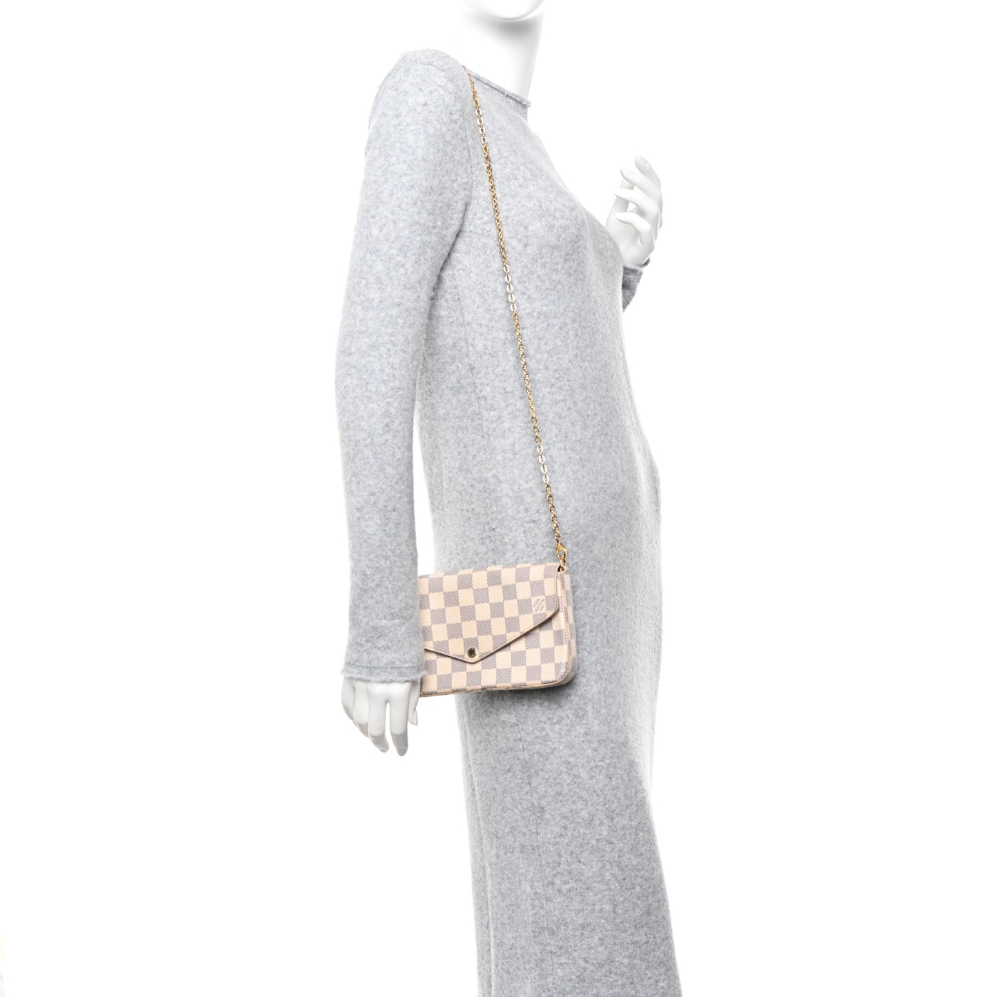 Damier Azur Pochette Felicie Chain Wallet Rose Ballerine
