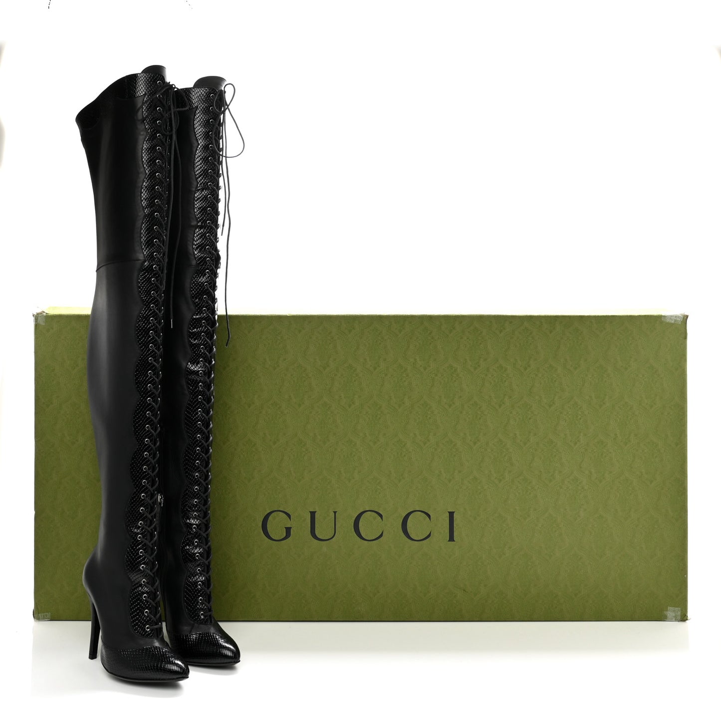 Calfskin Snakeskin Embossed Harriet Over the Knee High Boots 36 Black